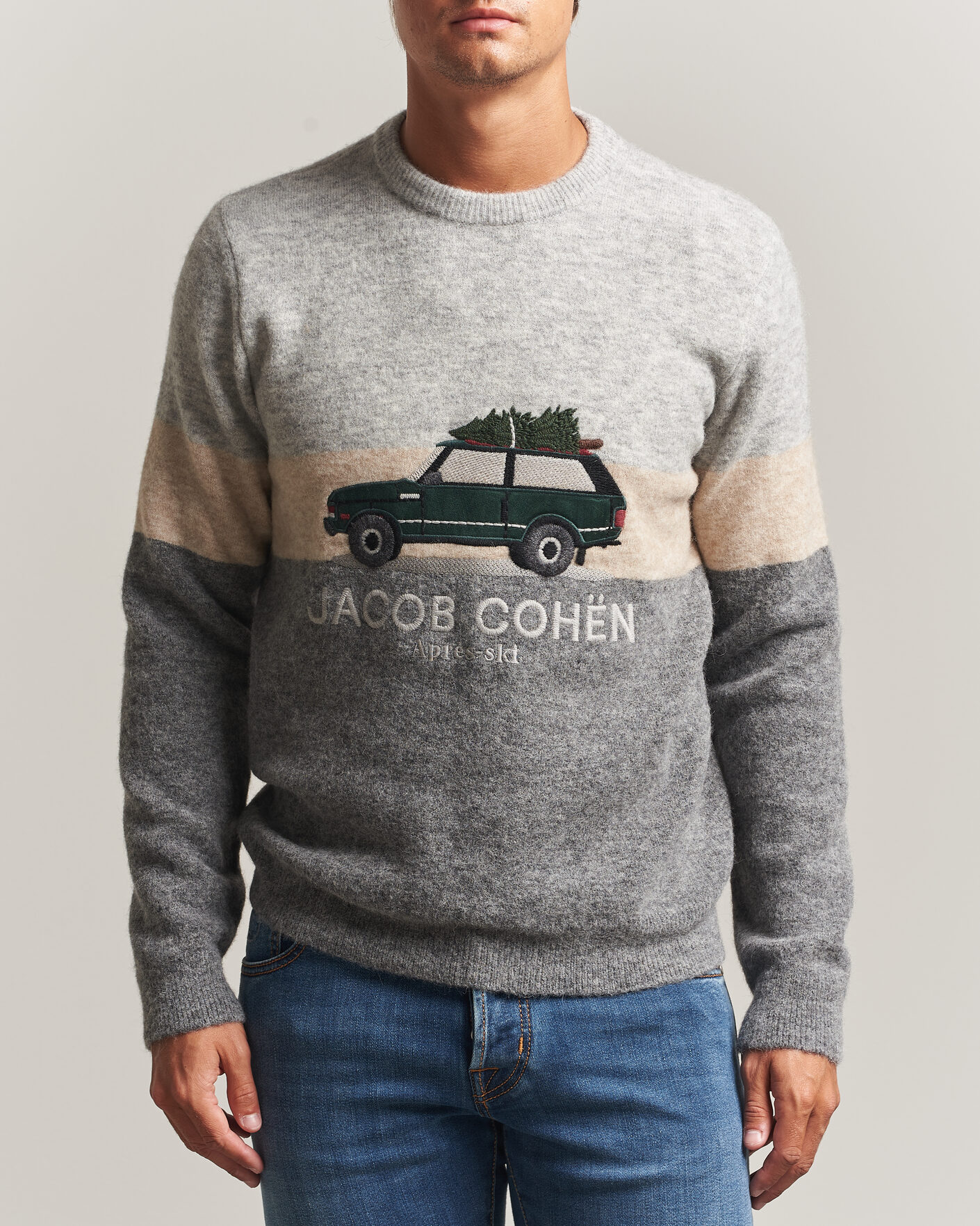 Herr | Tröjor | Jacob Cohën | Embroidery Knitted Apres-Ski Crew Neck Grey