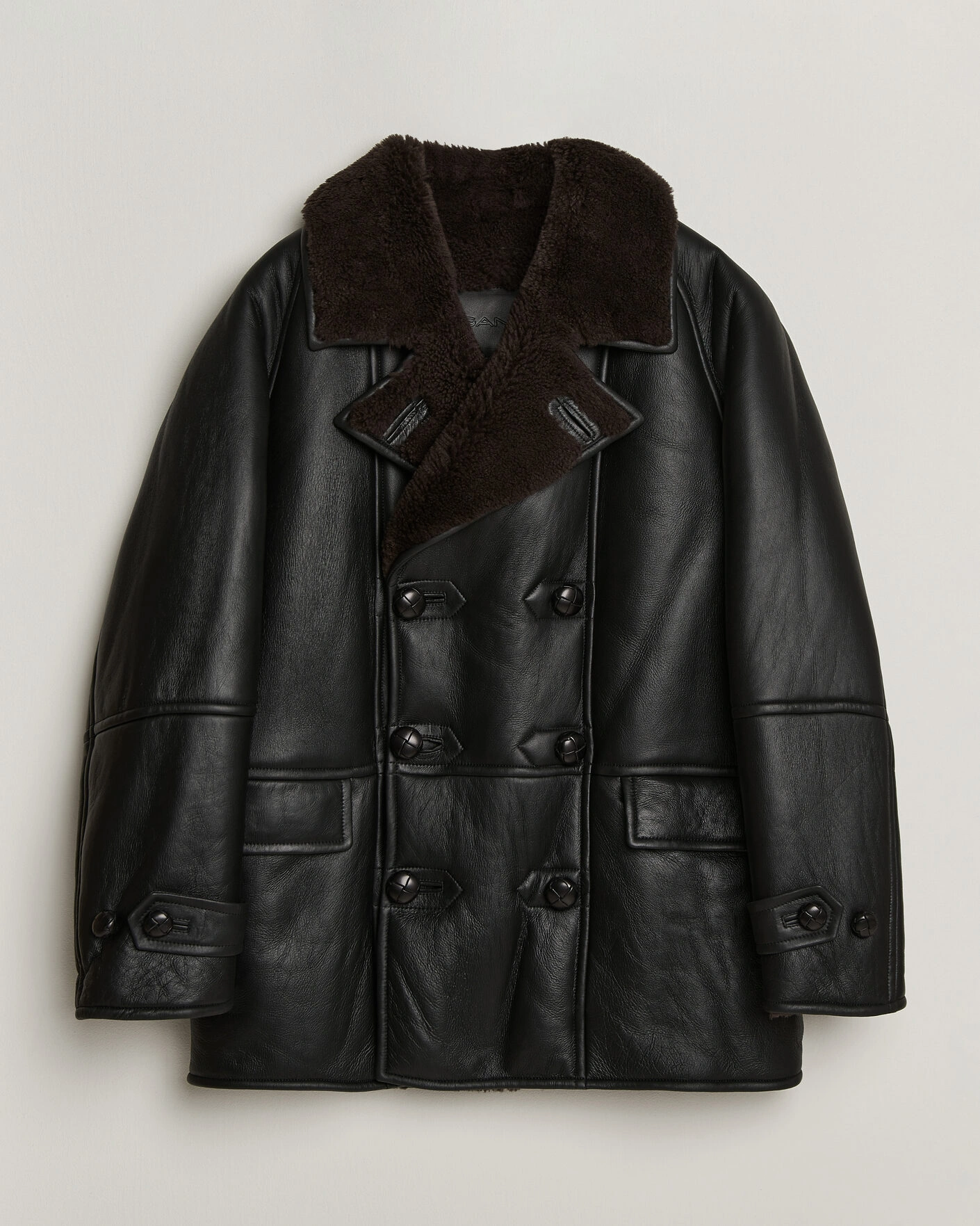 Herr | Jackor | Gant | Shearling Leather Peacoat Black