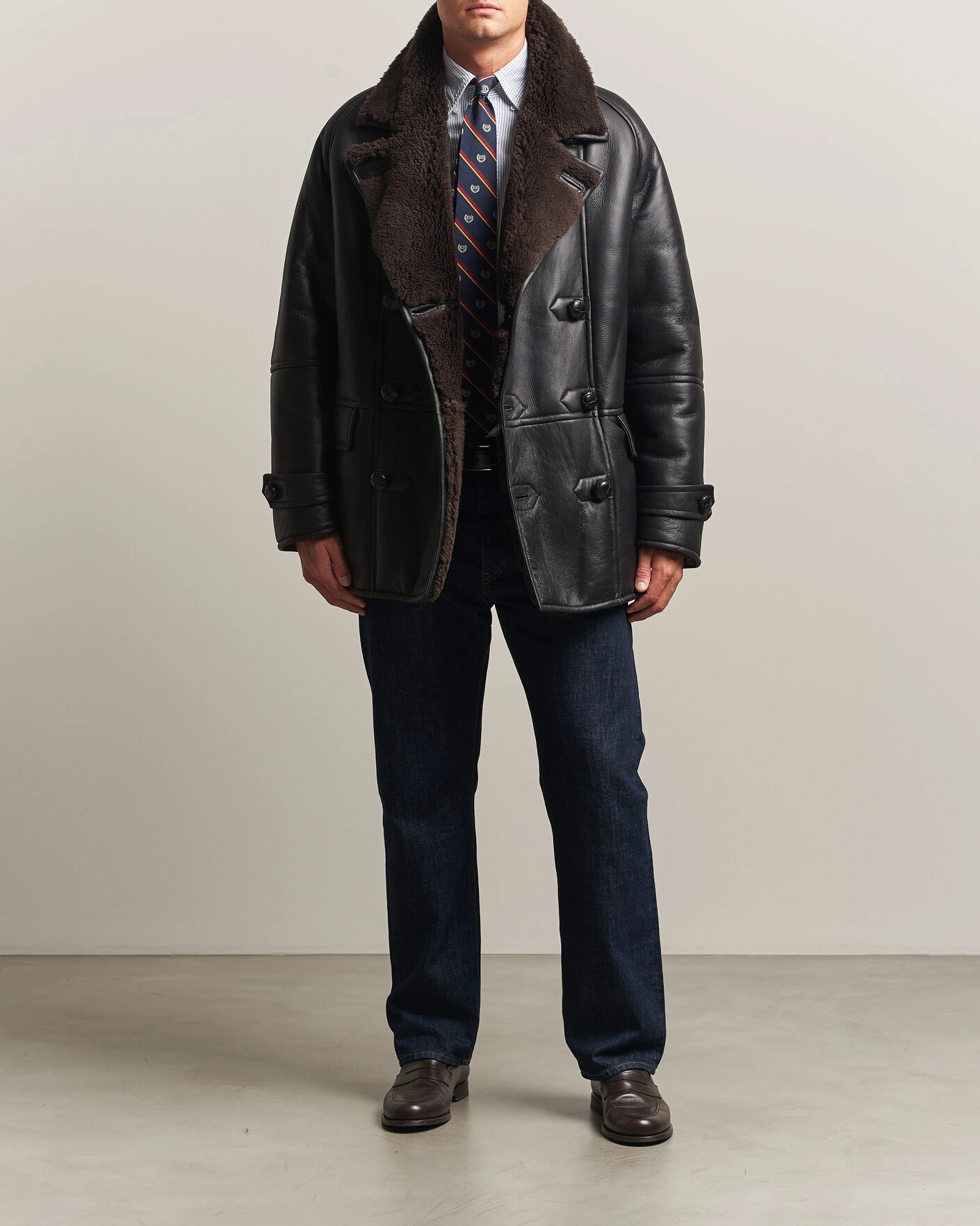 Herr | Jackor | Gant | Shearling Leather Peacoat Black
