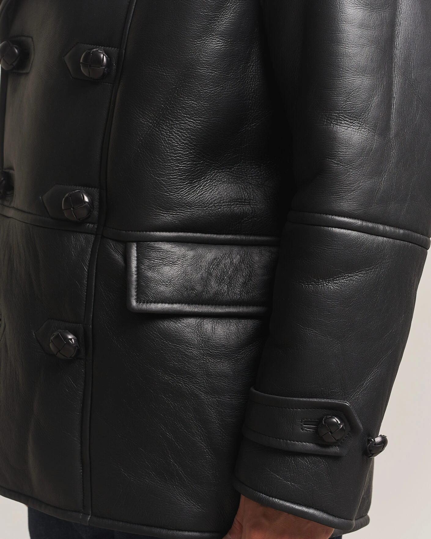 Herr | Jackor | Gant | Shearling Leather Peacoat Black
