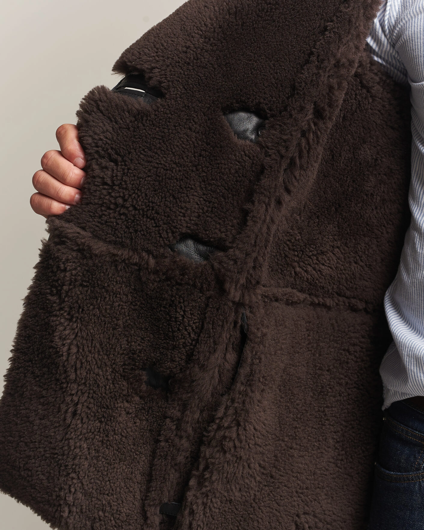 Herr | Jackor | Gant | Shearling Leather Peacoat Black