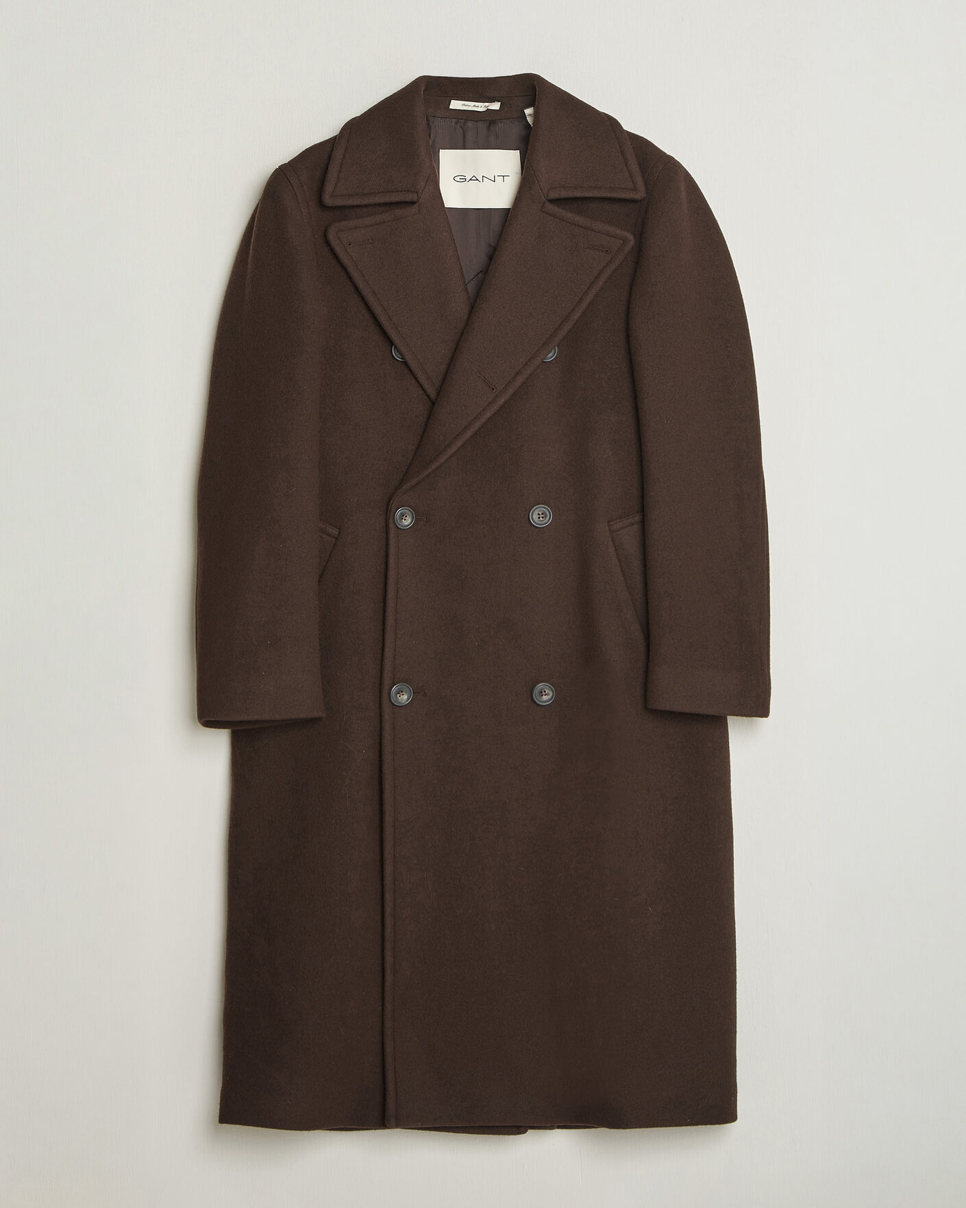 Herr | Jackor | Gant | Wool Double Breasted Belted Coat Black Brown