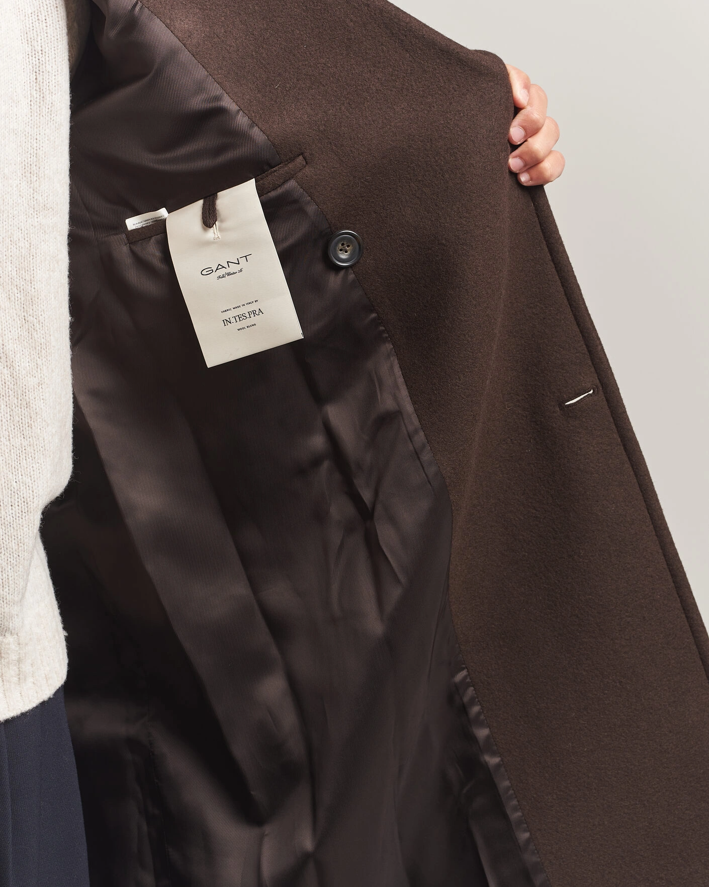 Herr | Jackor | Gant | Wool Double Breasted Belted Coat Black Brown