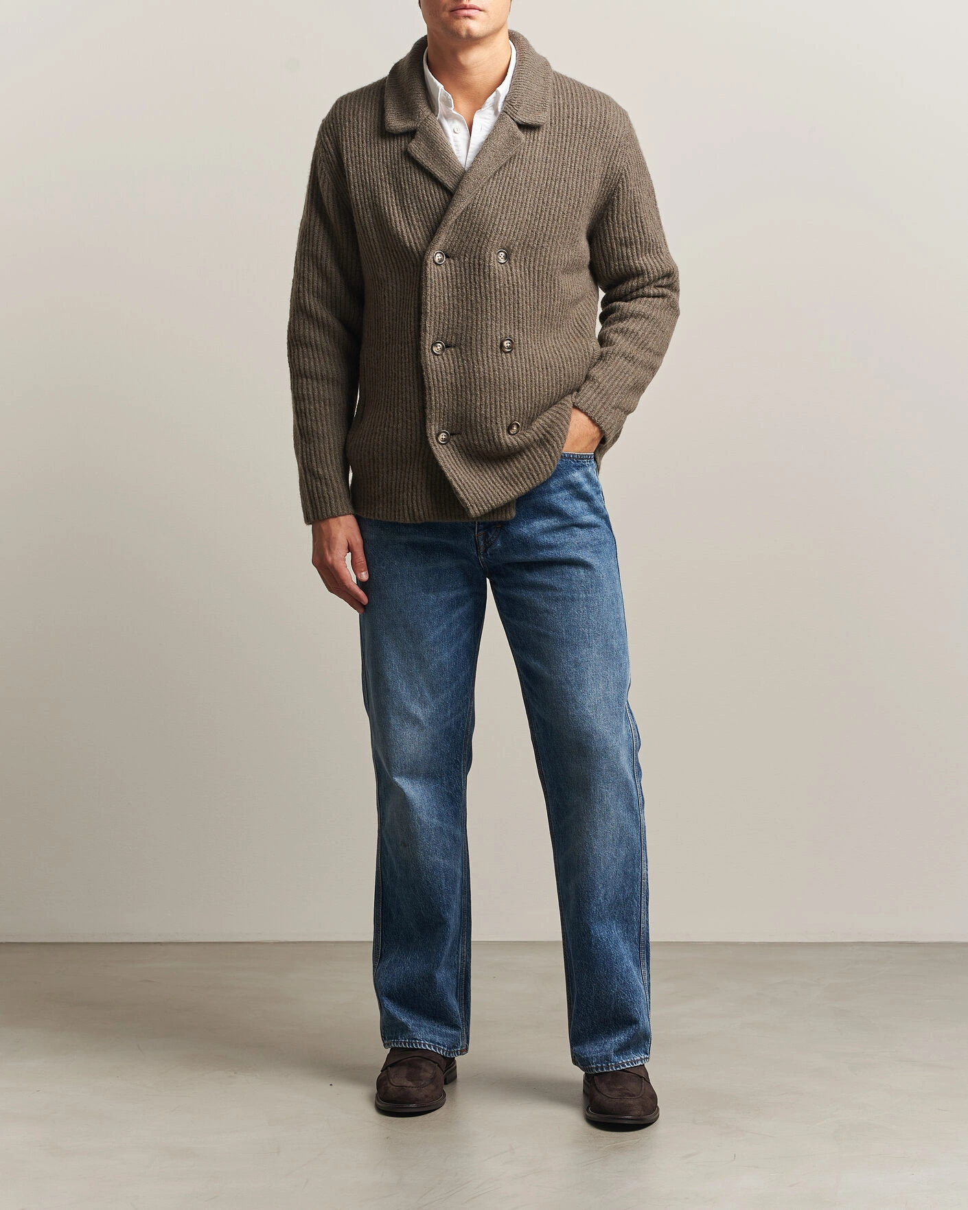 Herr | Tröjor | Gant | Wool/Yak Knitted Cardigan Faded Taupe