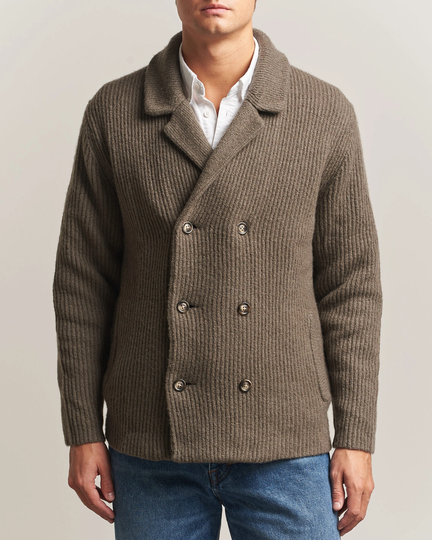 Herr | Tröjor | Gant | Wool/Yak Knitted Cardigan Faded Taupe