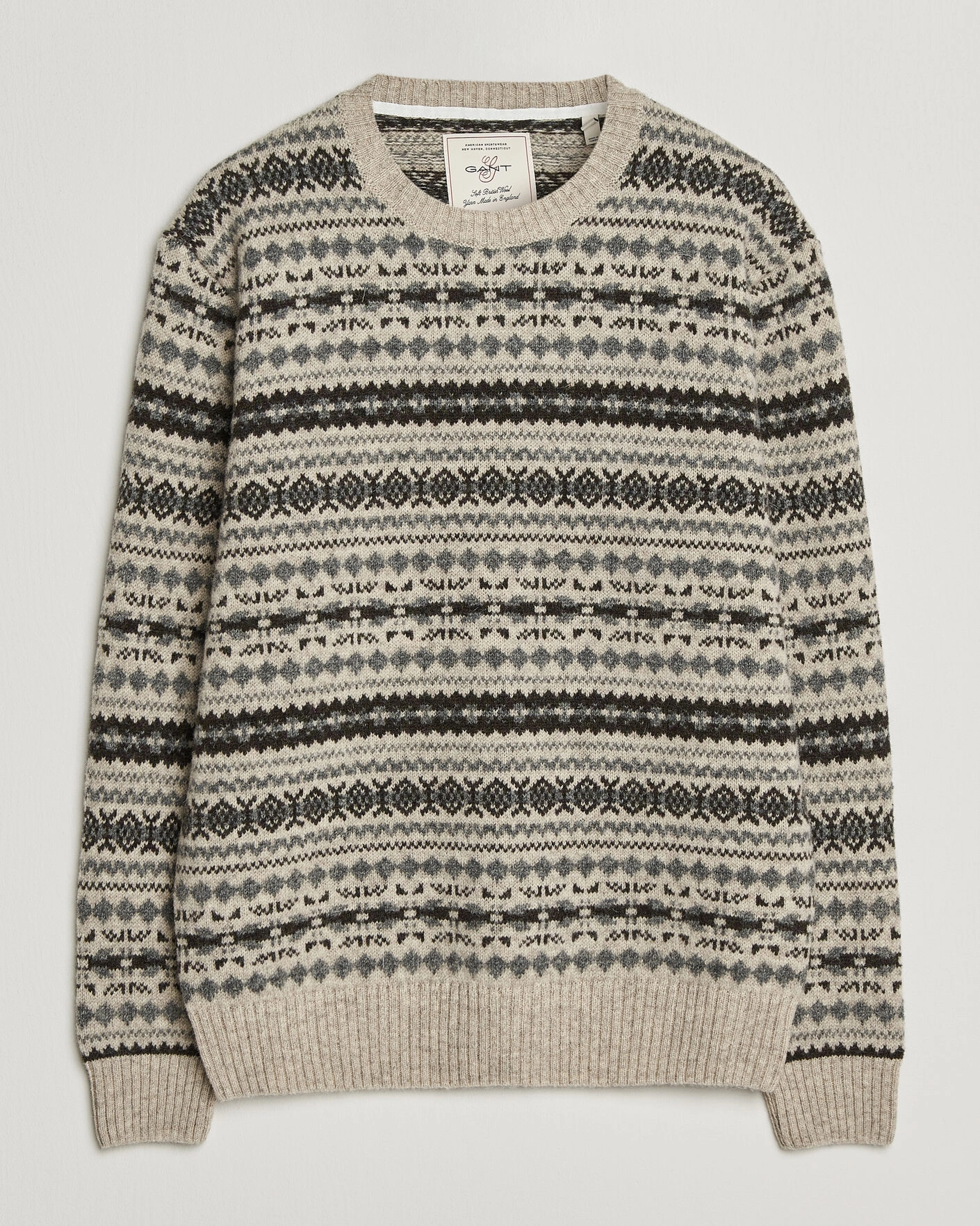 Herr | Tröjor | Gant | Brushed Wool Fair Isle Sweater Light Beige Melange