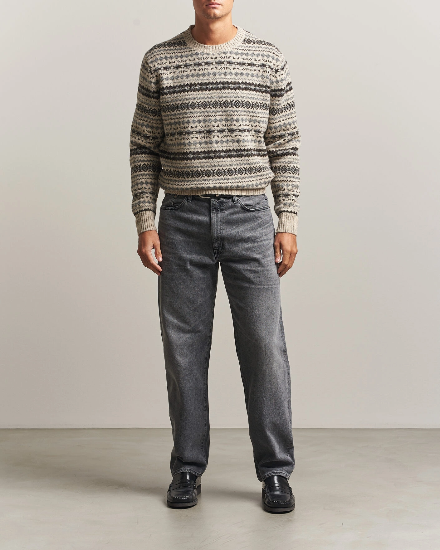 Herr | Tröjor | Gant | Brushed Wool Fair Isle Sweater Light Beige Melange