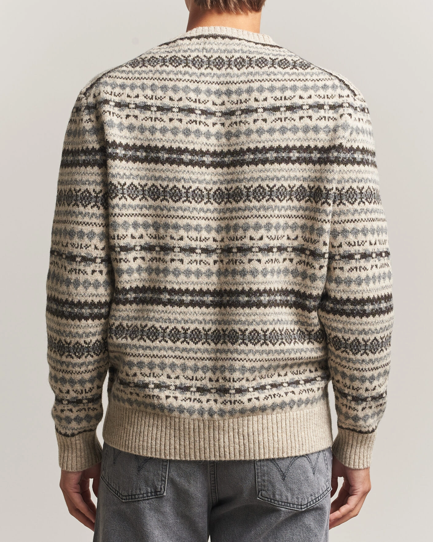 Herr | Tröjor | Gant | Brushed Wool Fair Isle Sweater Light Beige Melange