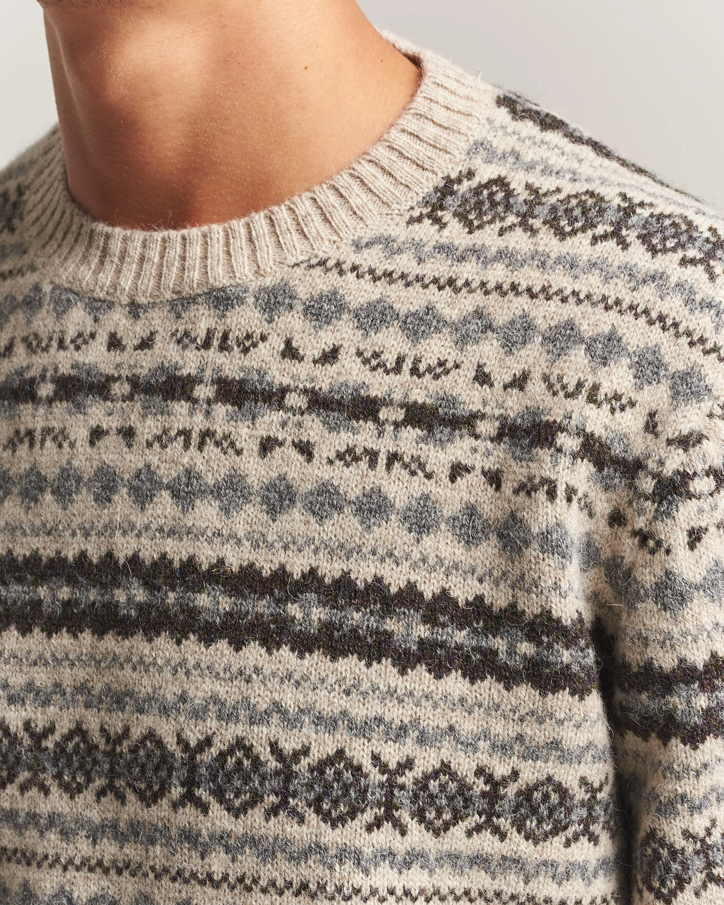 Herr | Tröjor | Gant | Brushed Wool Fair Isle Sweater Light Beige Melange