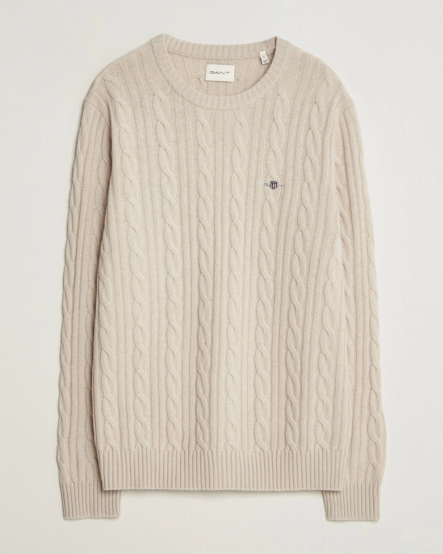 Herr | Tröjor | Gant | Lambswool Cable Crew Neck Clay Beige
