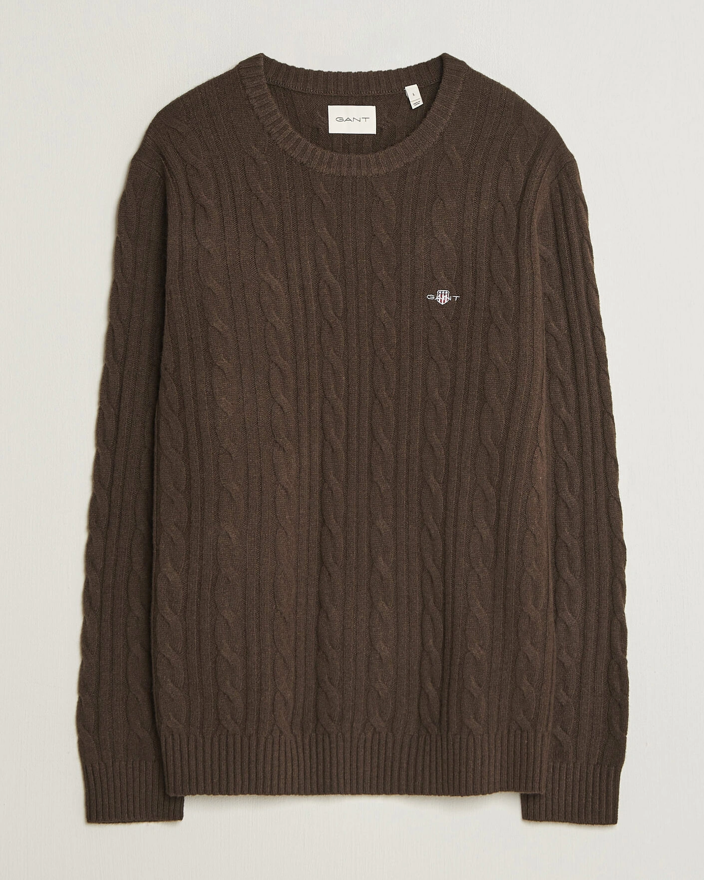 Herr | Tröjor | Gant | Lambswool Cable Crew Neck Black Brown