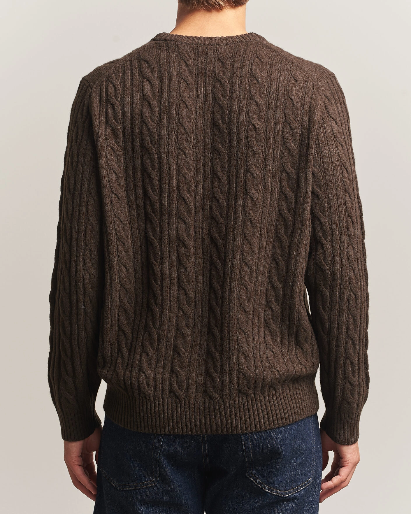 Herr | Tröjor | Gant | Lambswool Cable Crew Neck Black Brown