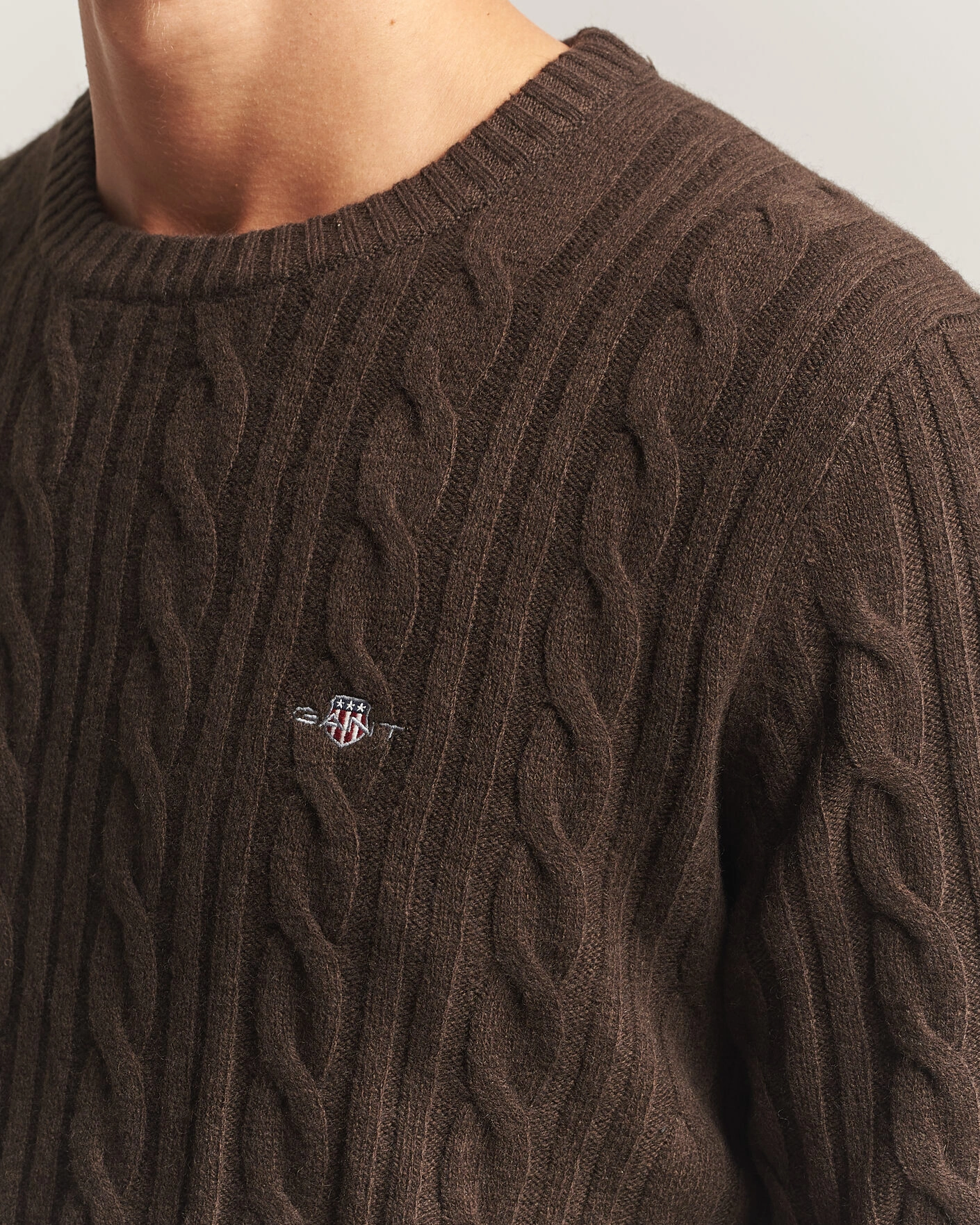 Herr | Tröjor | Gant | Lambswool Cable Crew Neck Black Brown