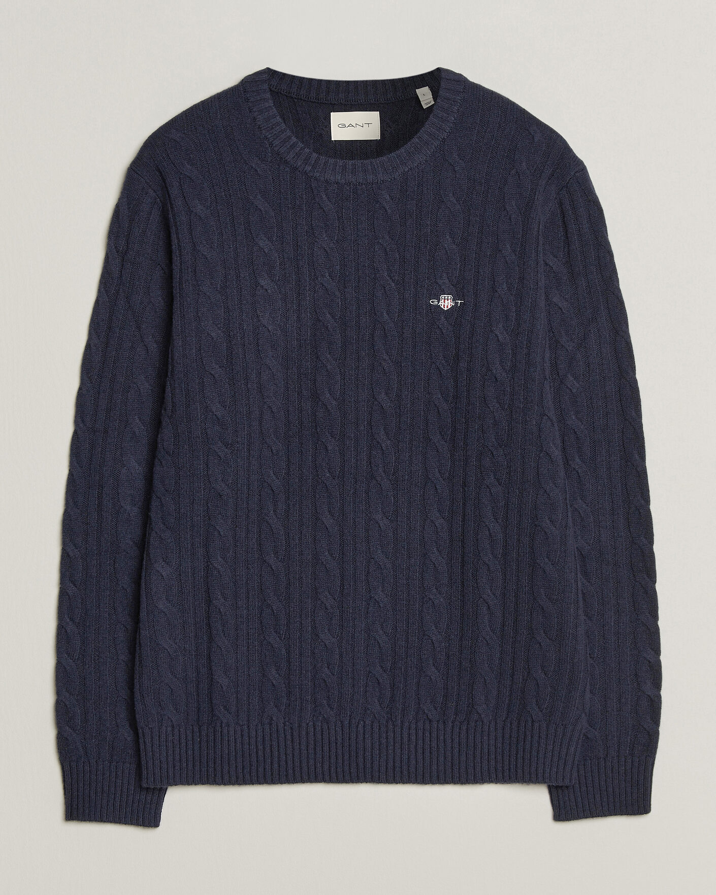 Herr | Tröjor | Gant | Lambswool Cable Crew Neck Evening Blue