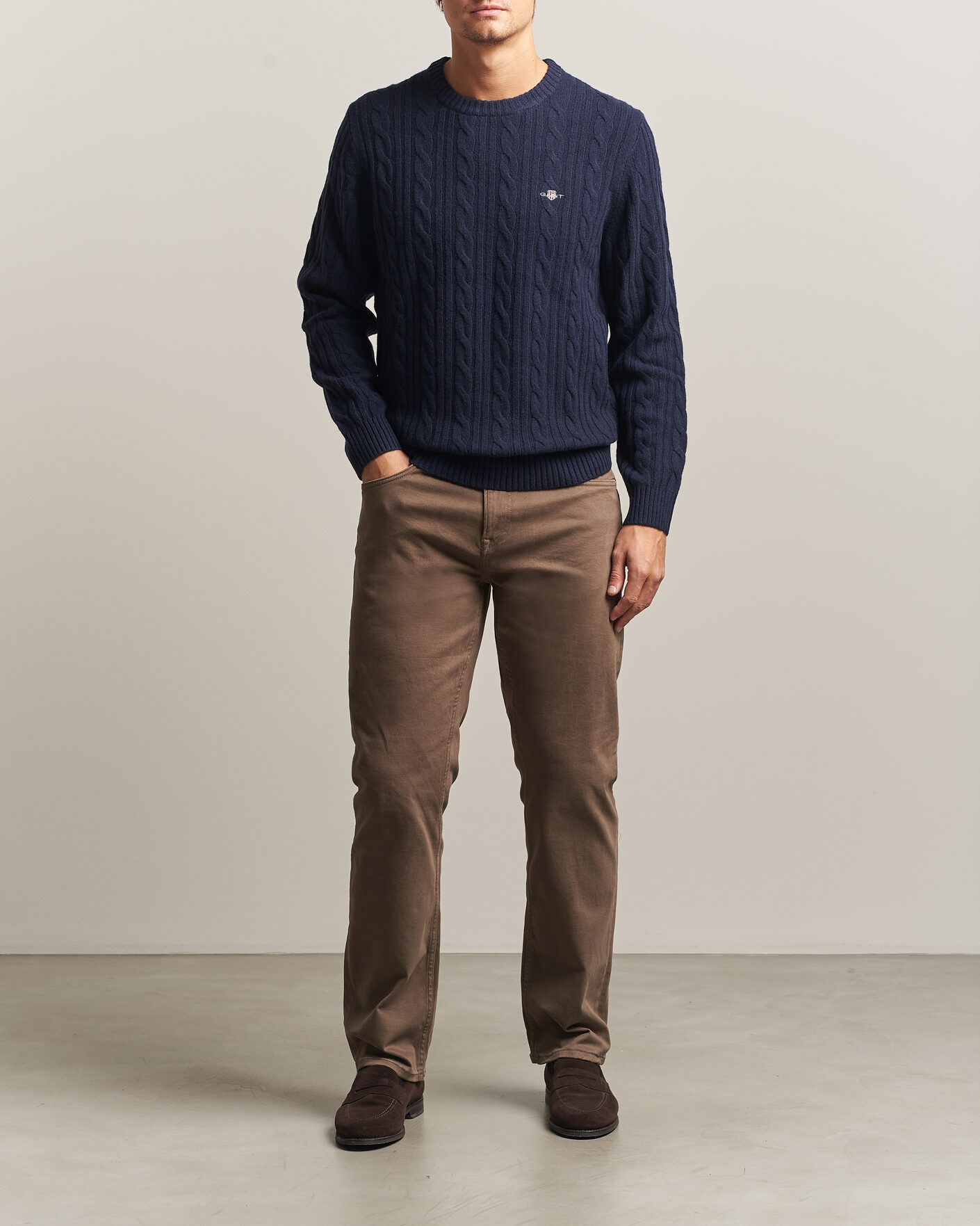 Herr | Tröjor | Gant | Lambswool Cable Crew Neck Evening Blue