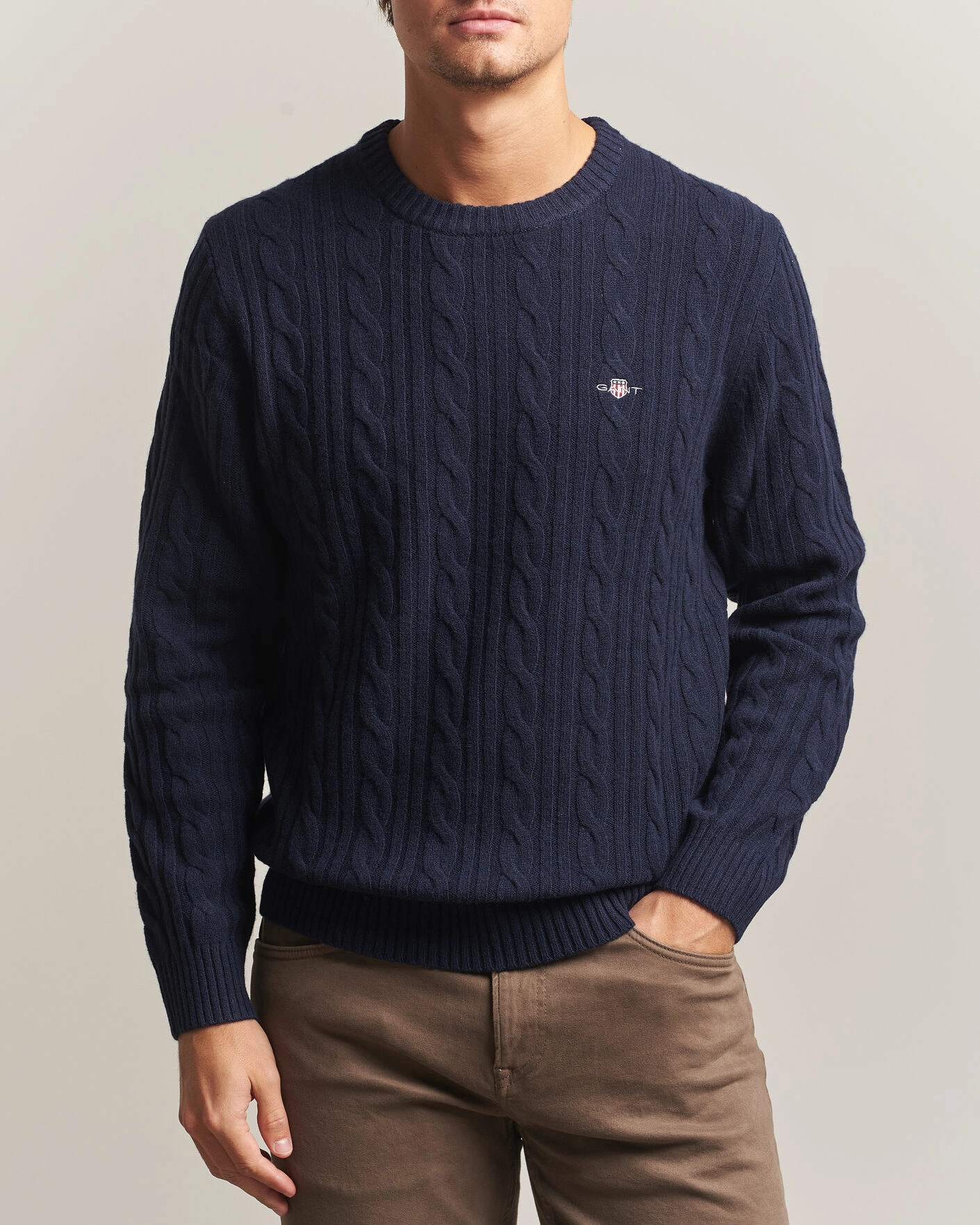 Herr | Tröjor | Gant | Lambswool Cable Crew Neck Evening Blue