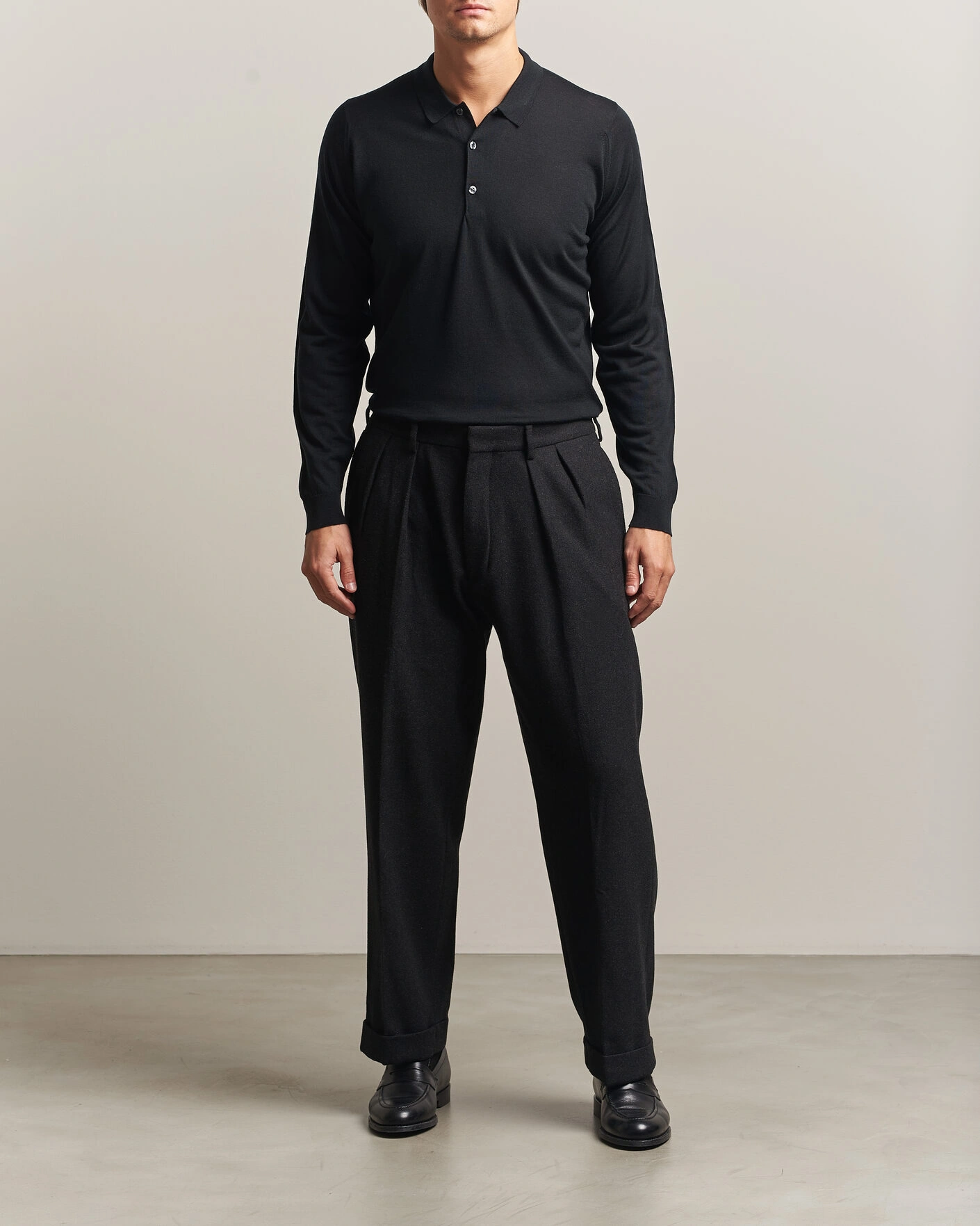 Herr | Tröjor | John Smedley | Belper Extra Fine Merino Polo Pullover Black