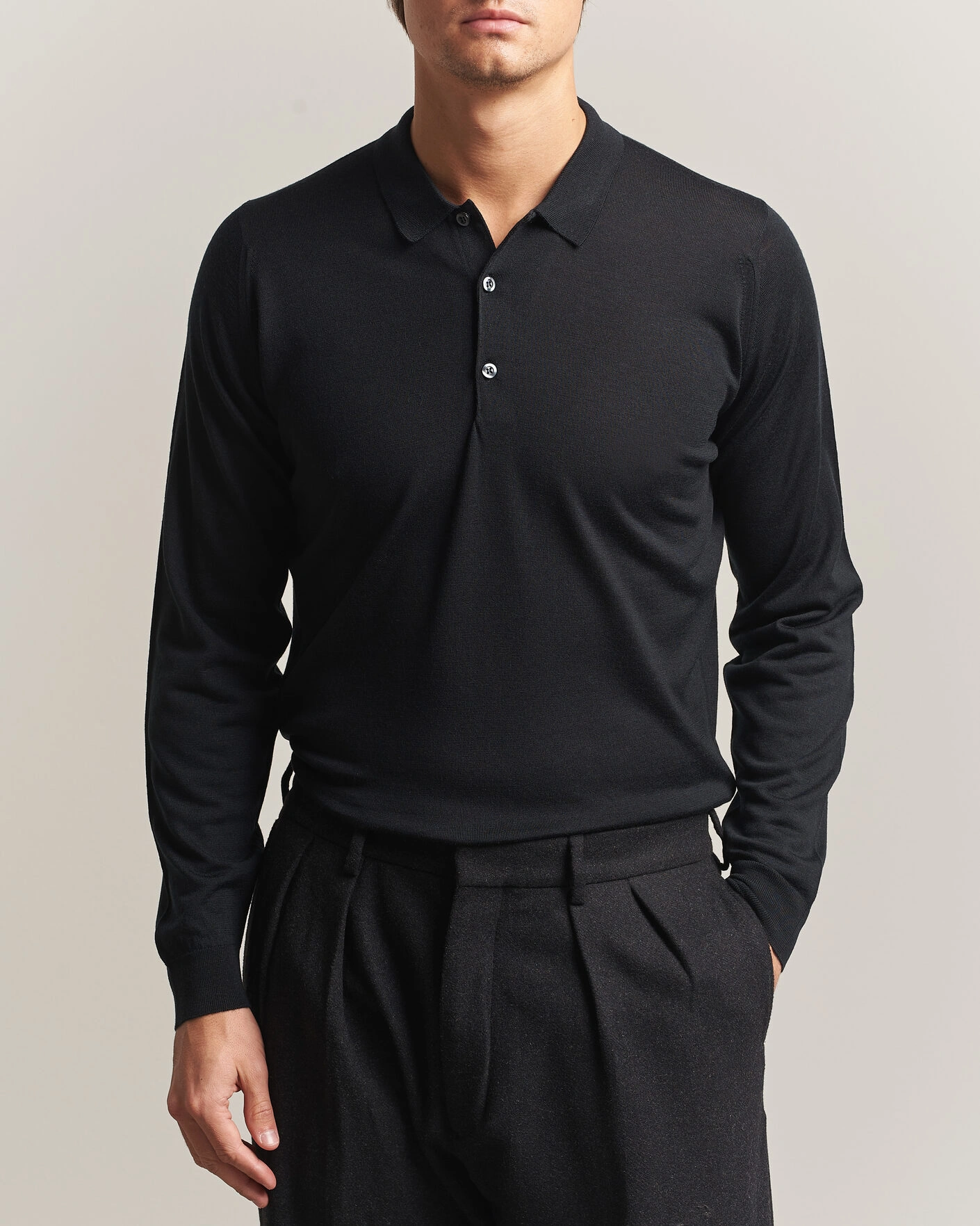 Herr | Tröjor | John Smedley | Belper Extra Fine Merino Polo Pullover Black