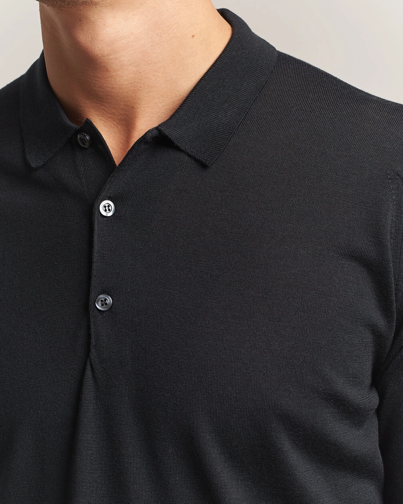Herr | Tröjor | John Smedley | Belper Extra Fine Merino Polo Pullover Black
