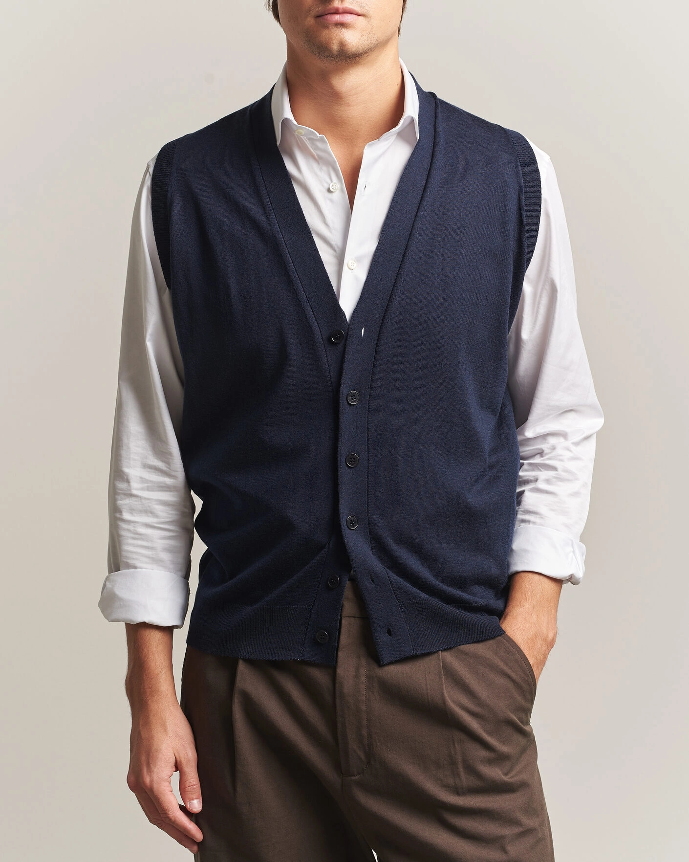 Herr | Tröjor | John Smedley | Bolton Extra Fine Merino Waistcoat Midnight