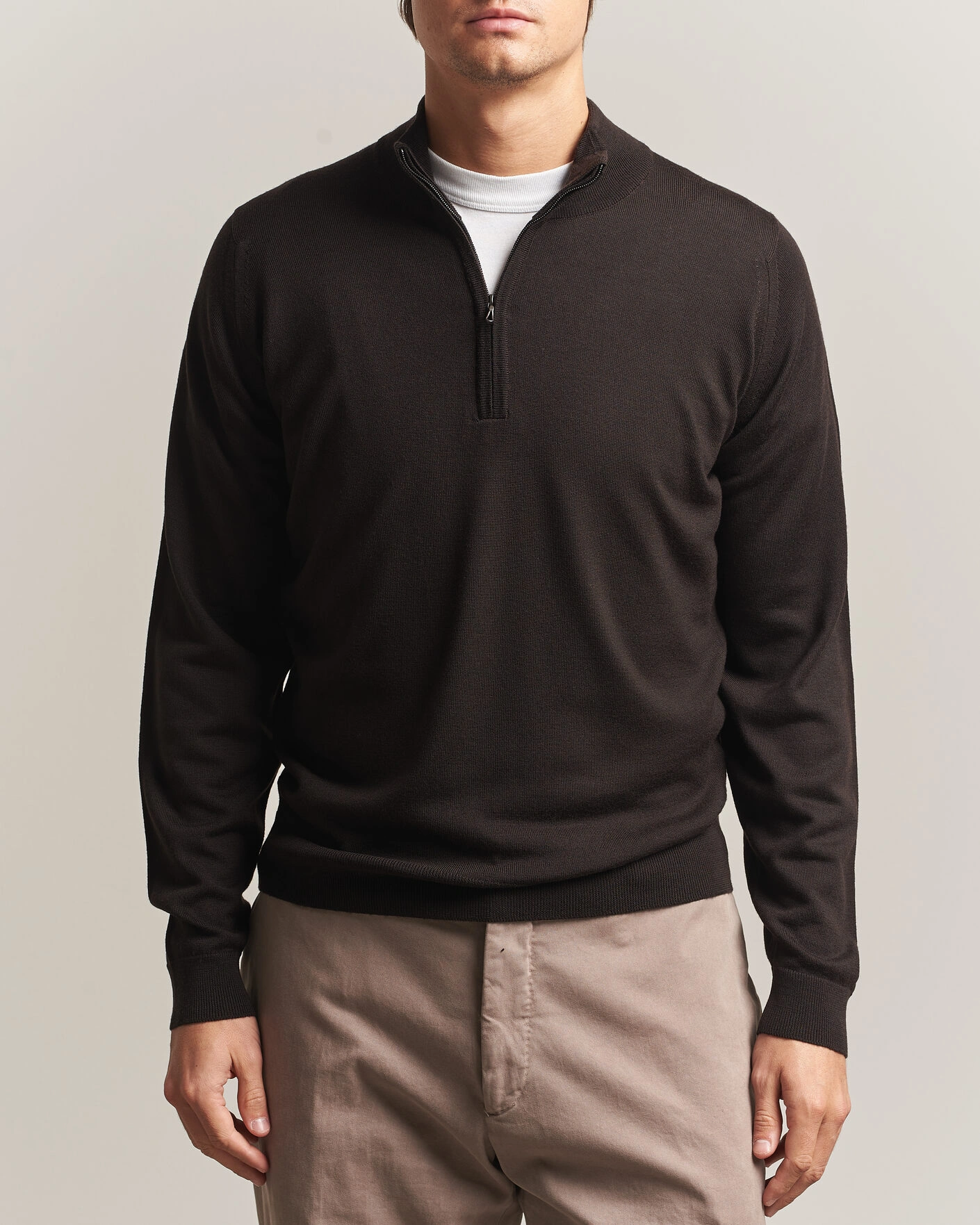 Herr | Tröjor | John Smedley | Tapton Extra Fine Merino Half Zip Faulkner Brown