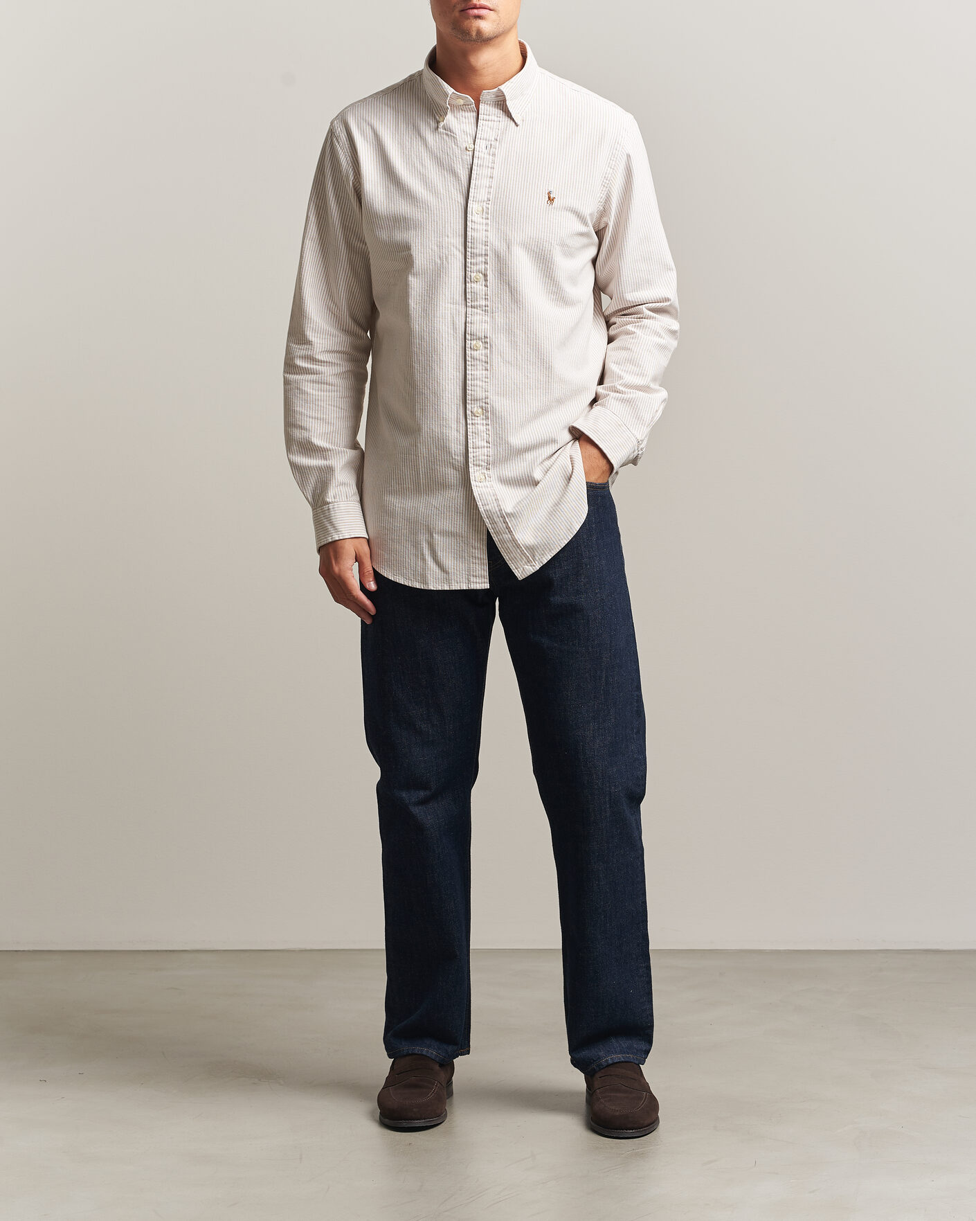 Herr | Skjortor | Polo Ralph Lauren | Custom Fit Striped Oxford Shirt Camel/White