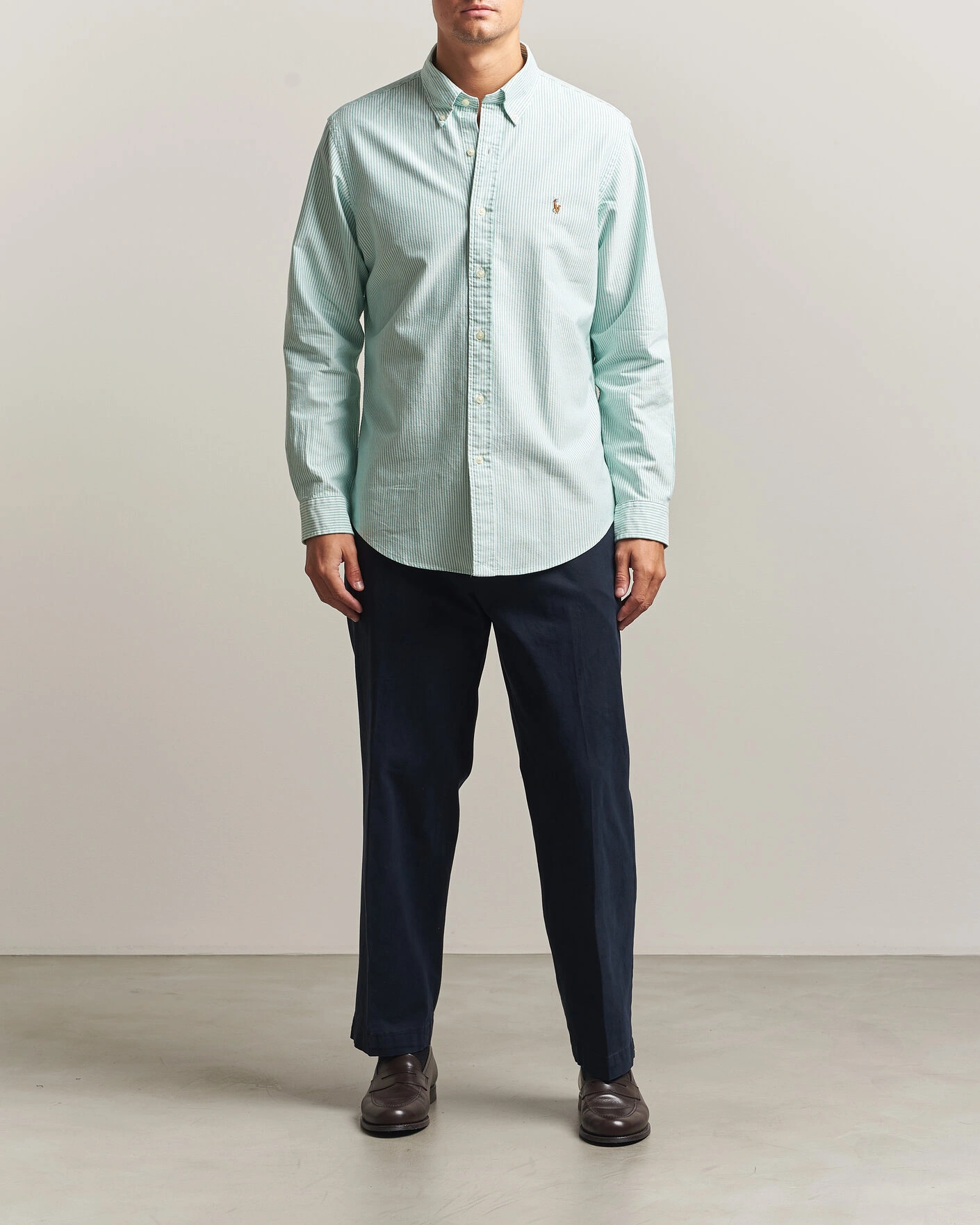 Herr | Skjortor | Polo Ralph Lauren | Custom Fit Striped Oxford Shirt Scarab Green/White