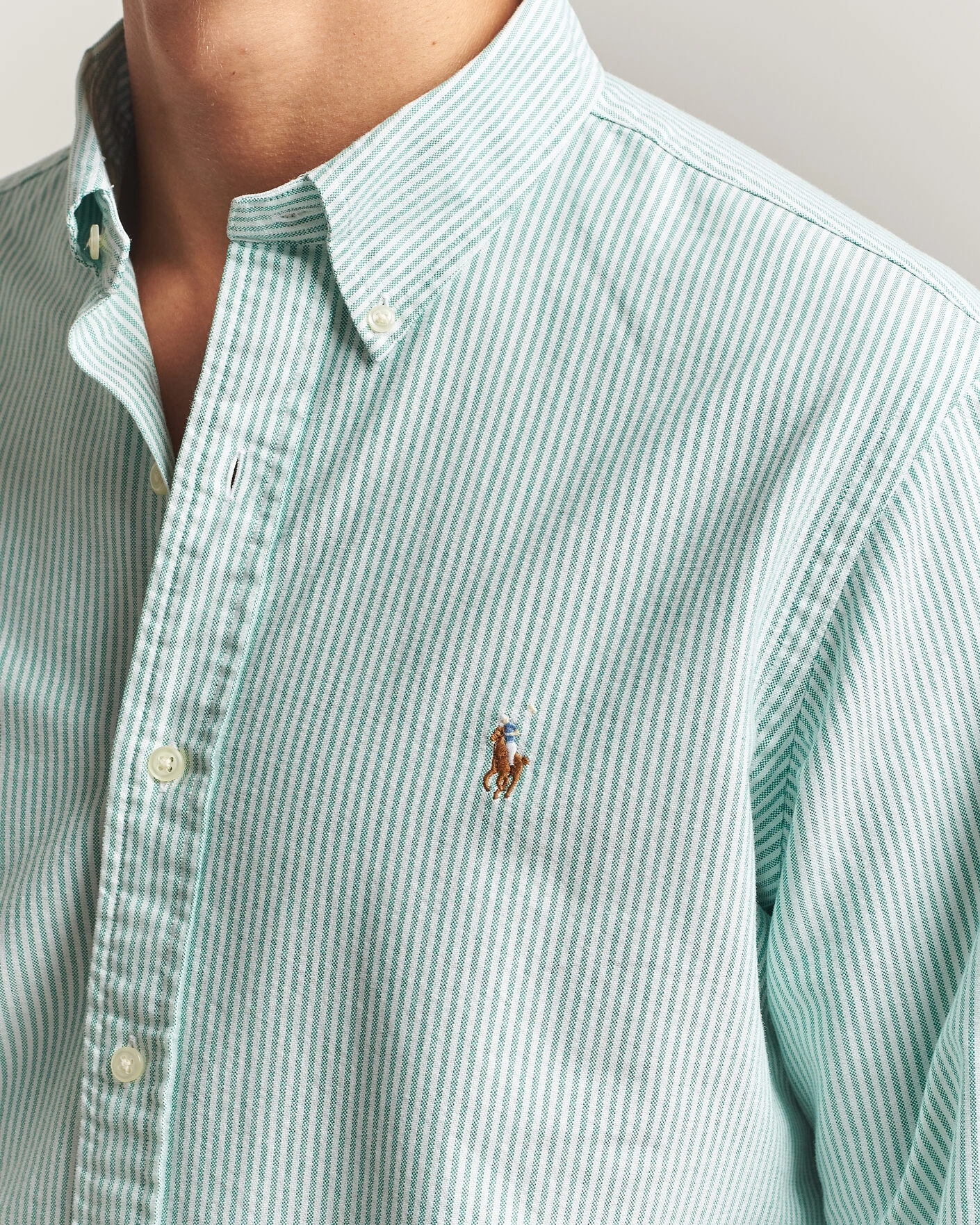 Herr | Skjortor | Polo Ralph Lauren | Custom Fit Striped Oxford Shirt Scarab Green/White
