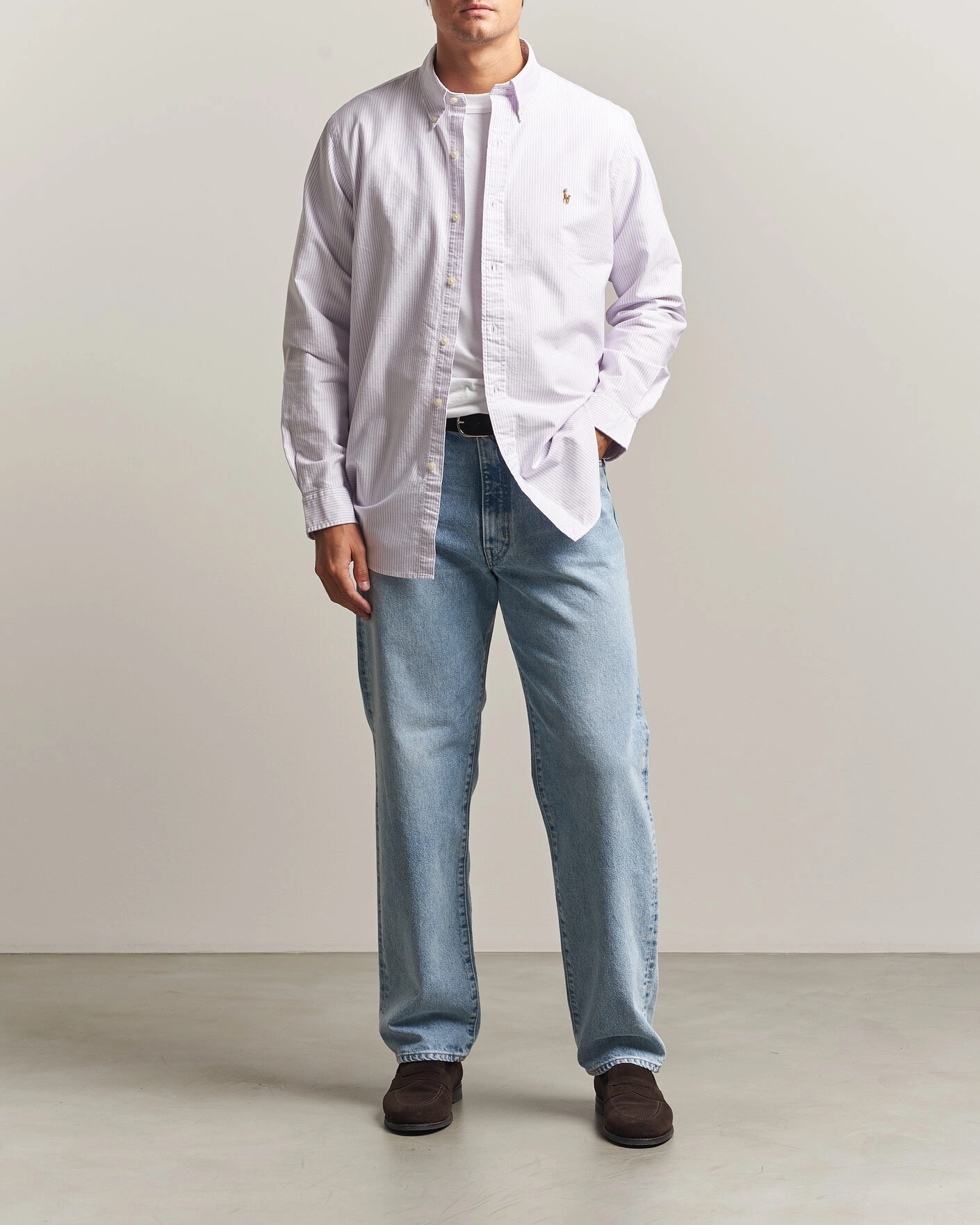 Herr | Skjortor | Polo Ralph Lauren | Custom Fit Striped Oxford Shirt Lilac/White