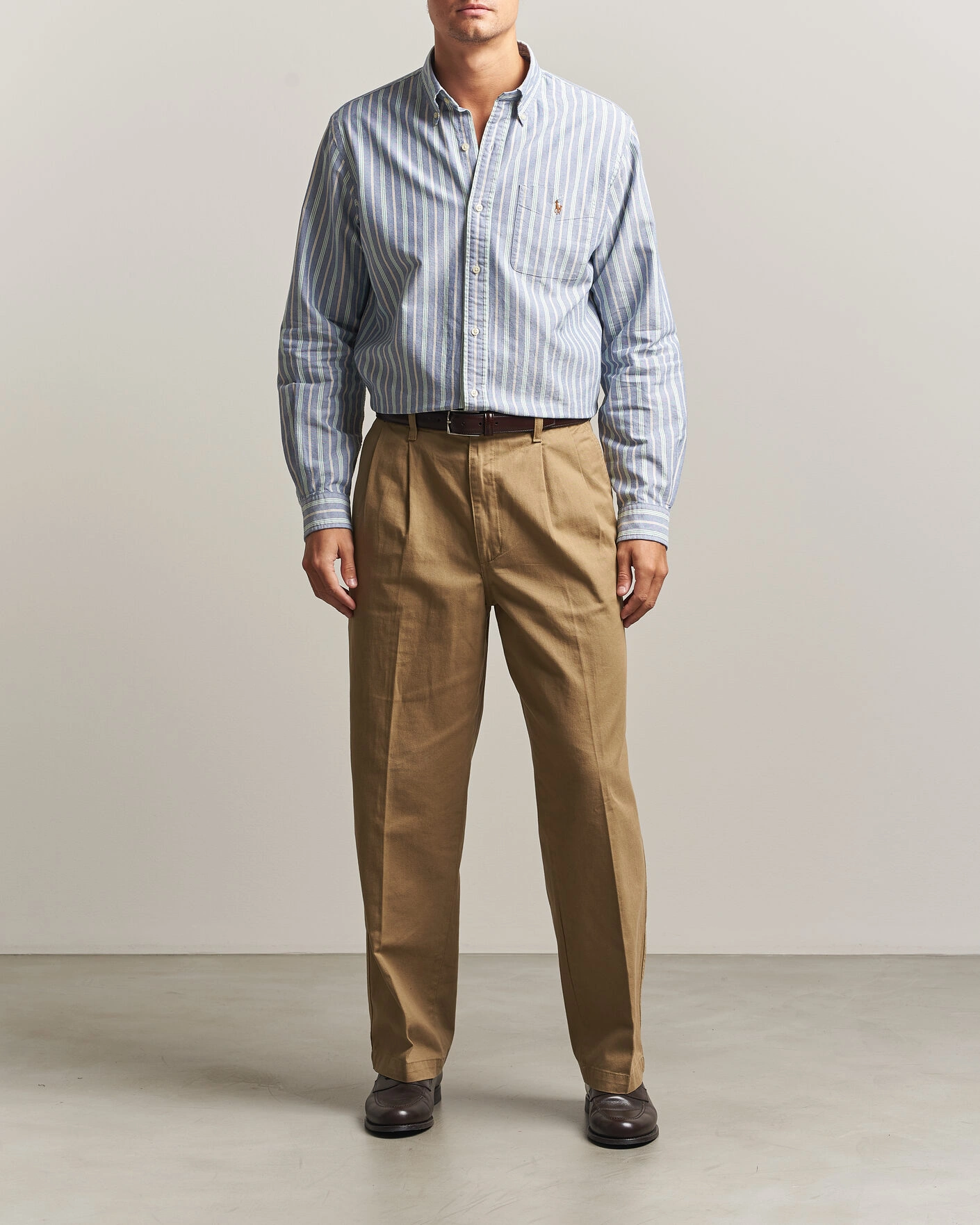 Herr | Skjortor | Polo Ralph Lauren | Custom Fit Striped Pocket Oxford Shirt Navy/Yellow
