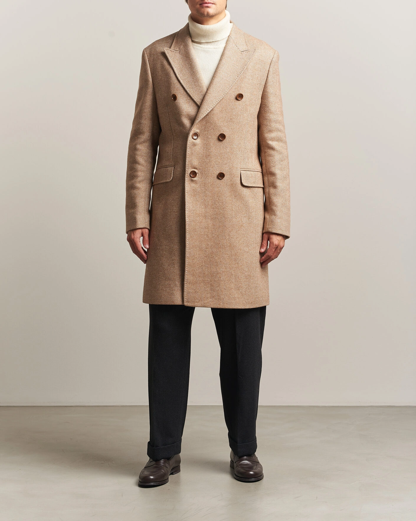 Herr | Jackor | Morris | Herringbone DB Coat Camel