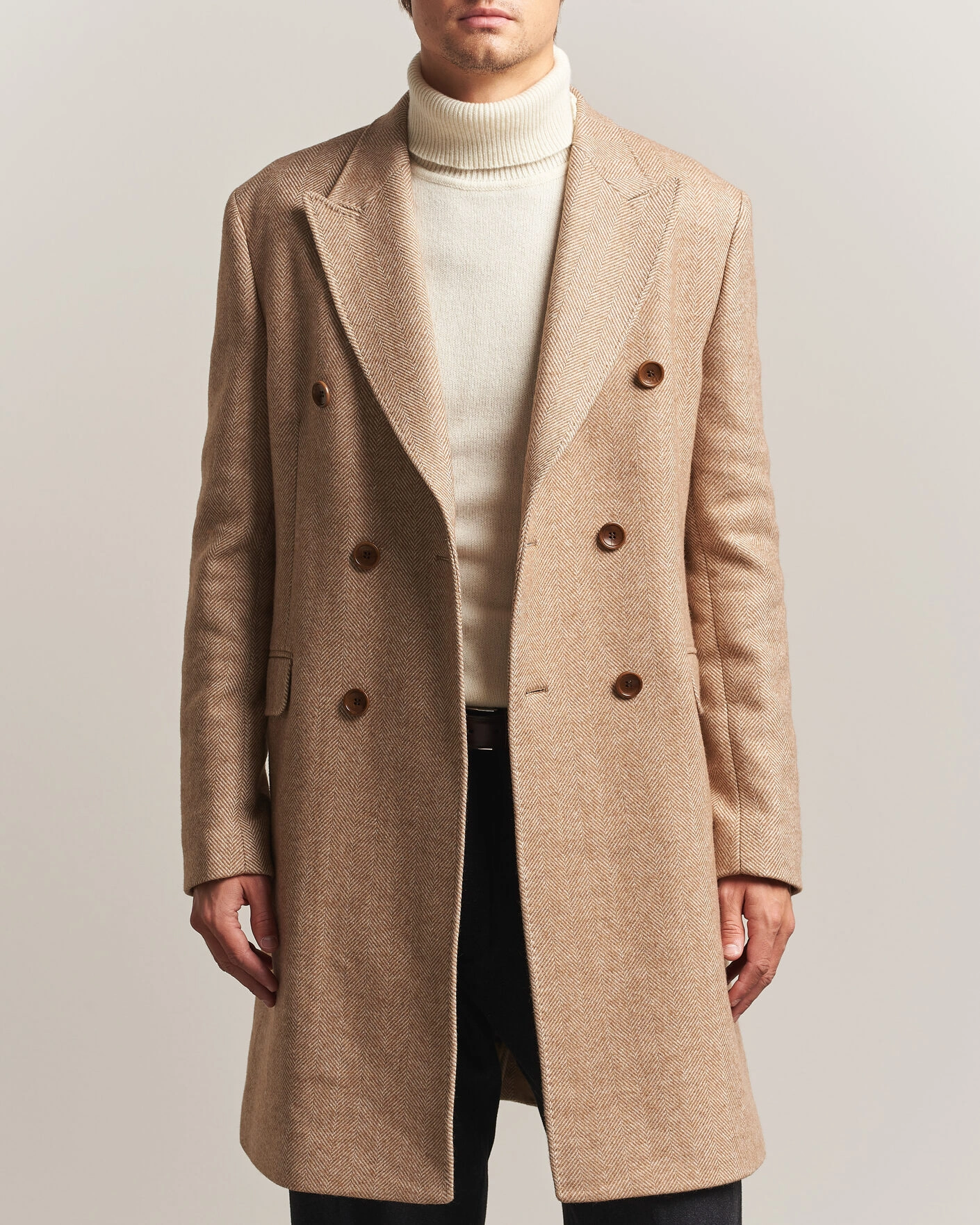 Herr | Jackor | Morris | Herringbone DB Coat Camel