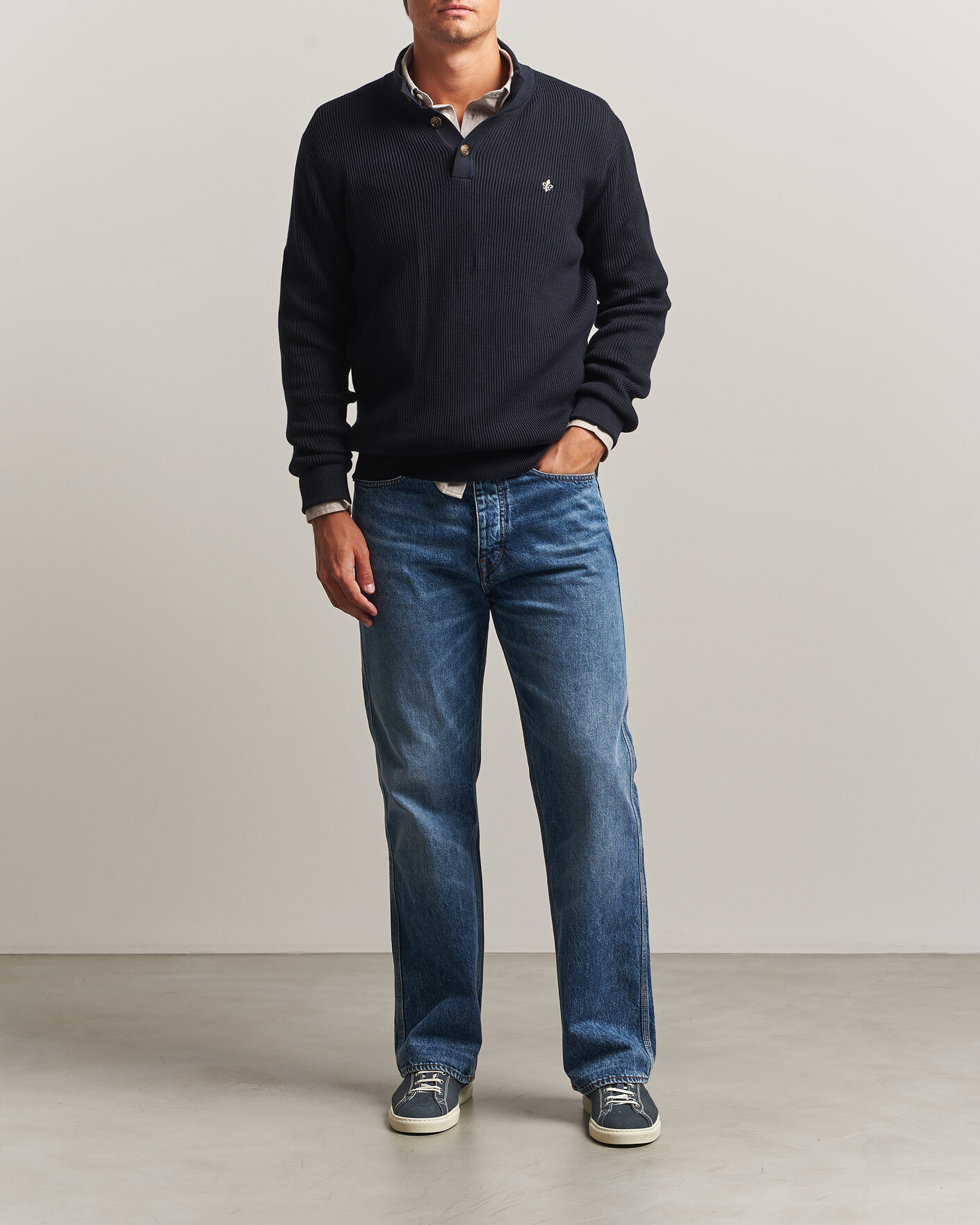 Herr | Tröjor | Morris | Niall Half Button Sweater Old Blue