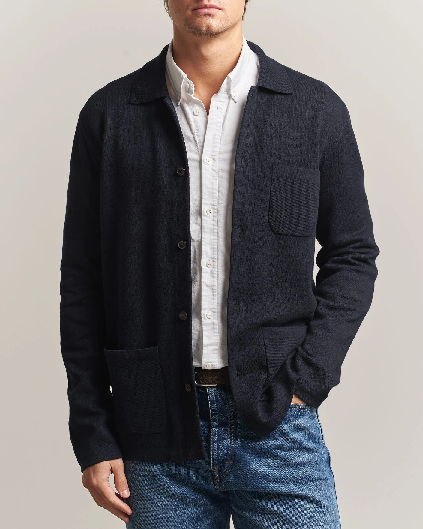 Herr | Tröjor | Morris | Dudley Knitted Overshirt Navy