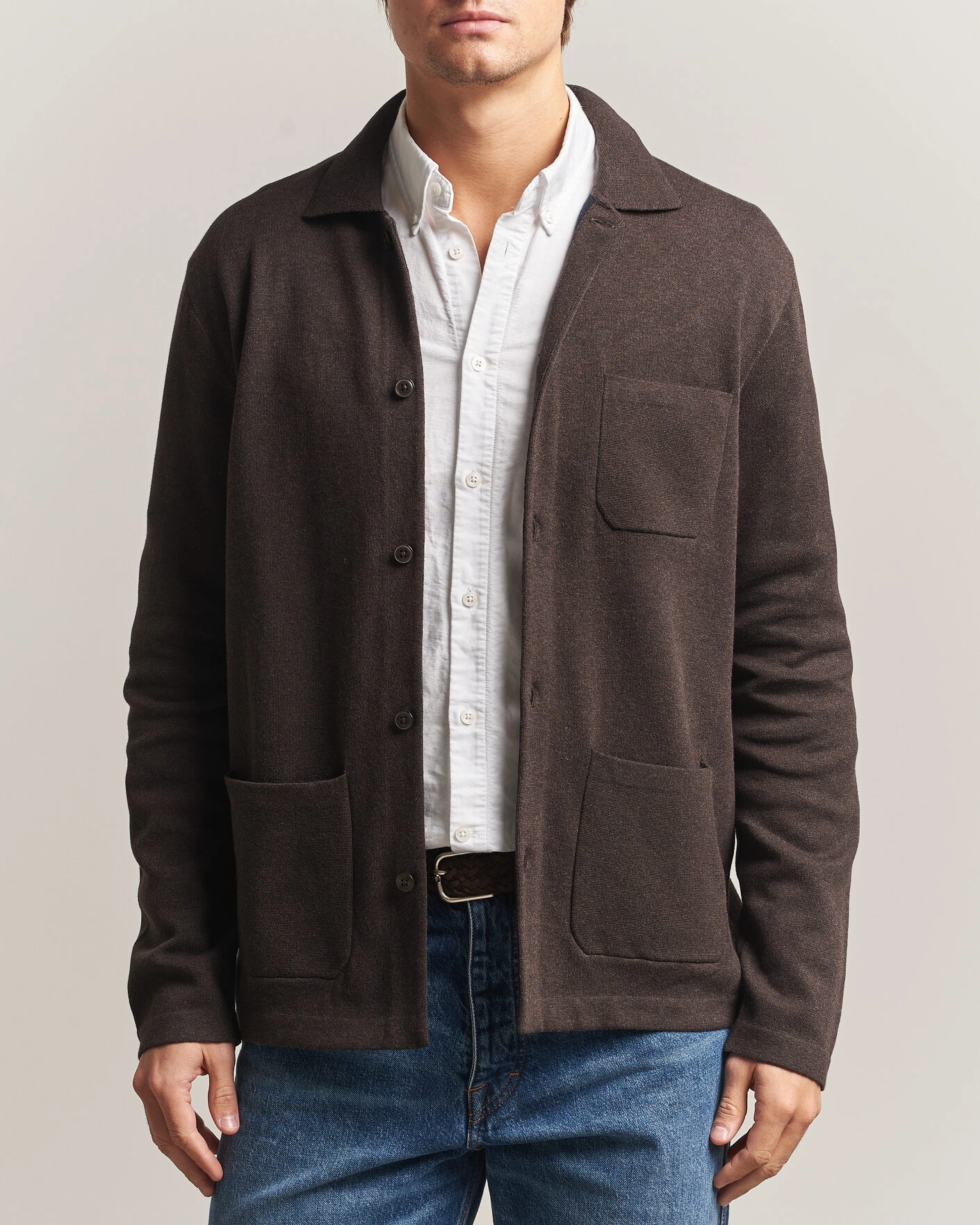 Herr | Tröjor | Morris | Dudley Knitted Overshirt Brown