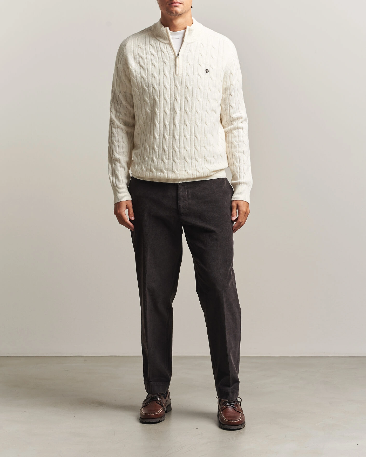 Herr | Tröjor | Morris | Hertford Cable Half Zip Off White