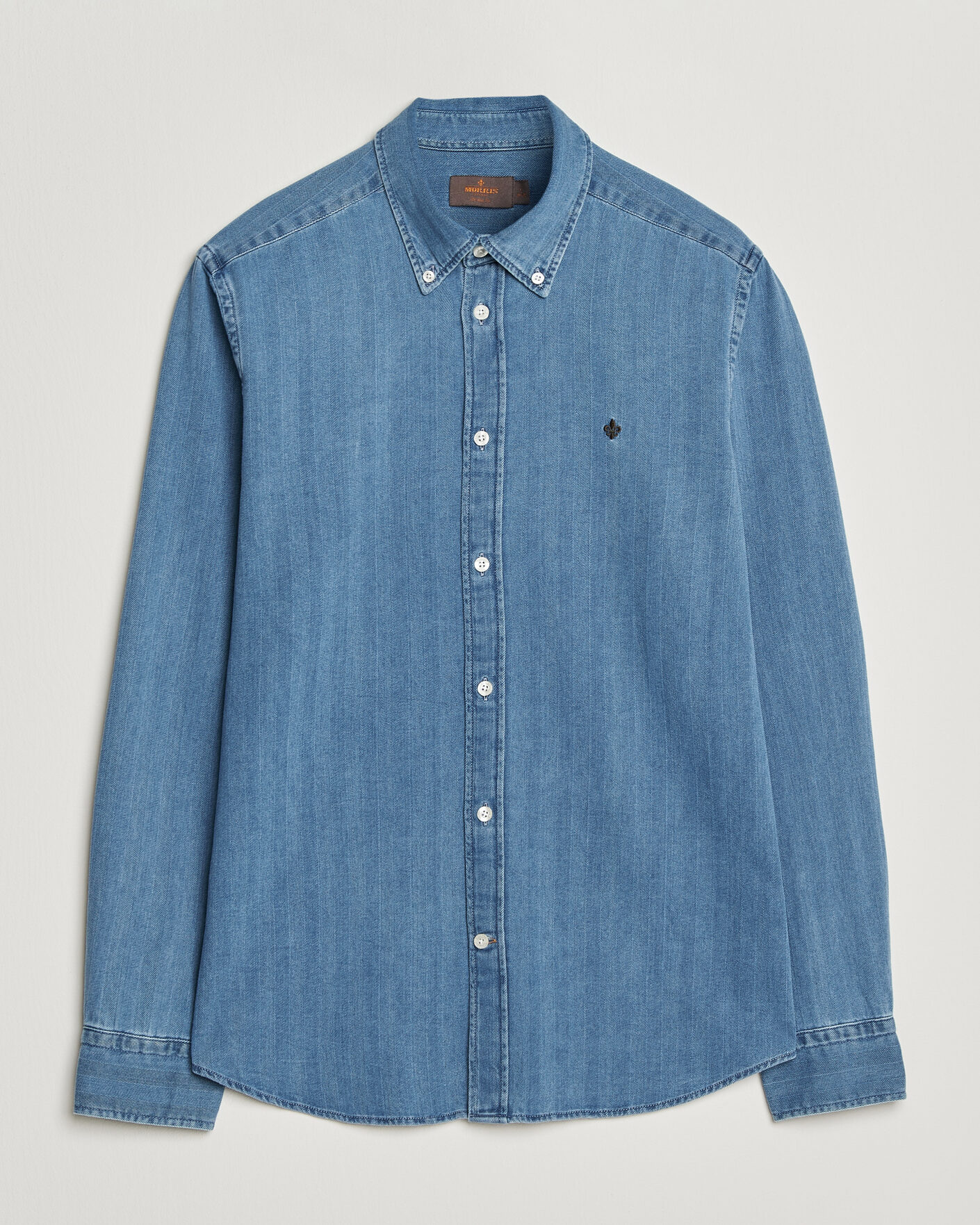 Herr | Skjortor | Morris | Indigo Herringbone Shirt Light Blue