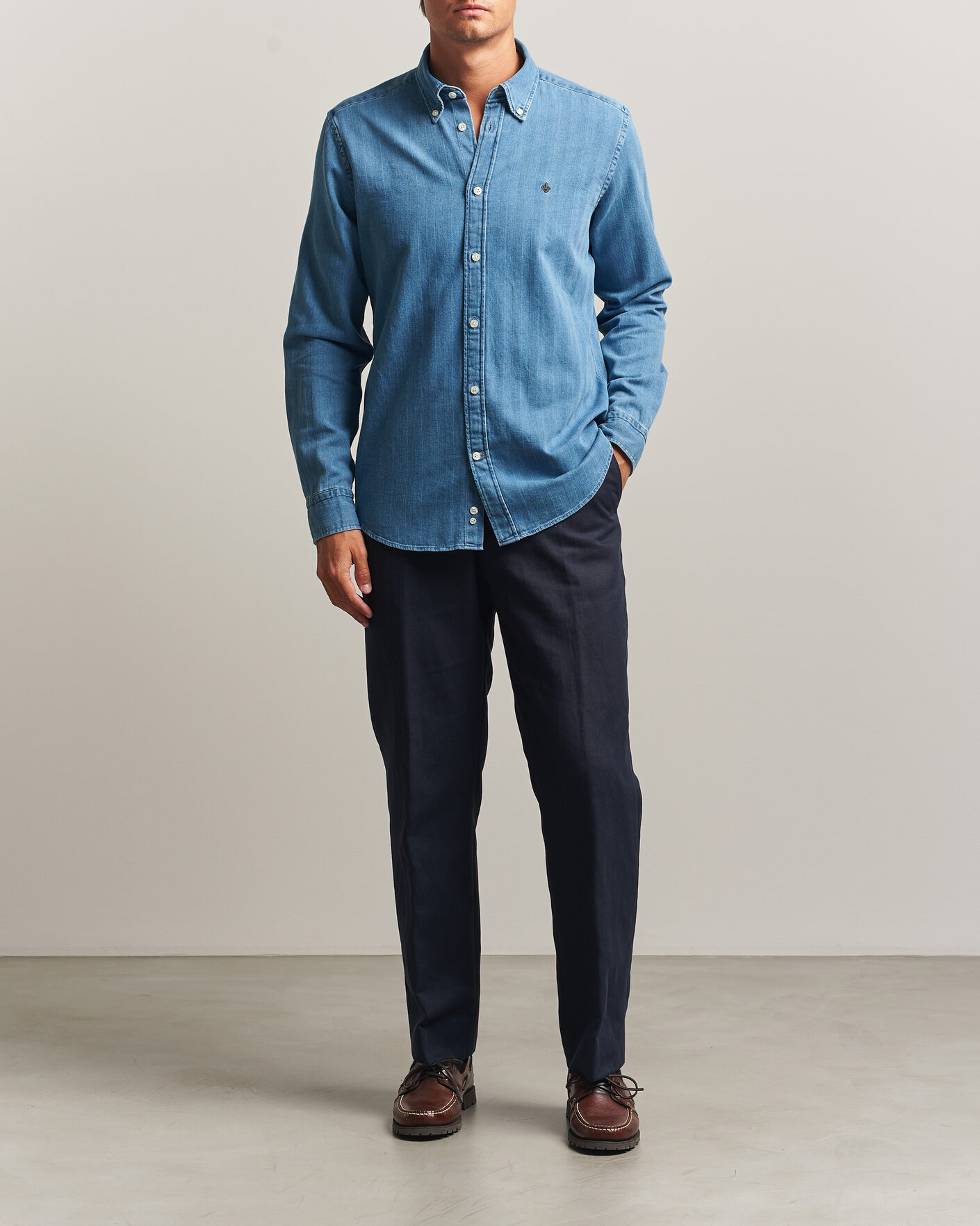 Herr | Skjortor | Morris | Indigo Herringbone Shirt Light Blue