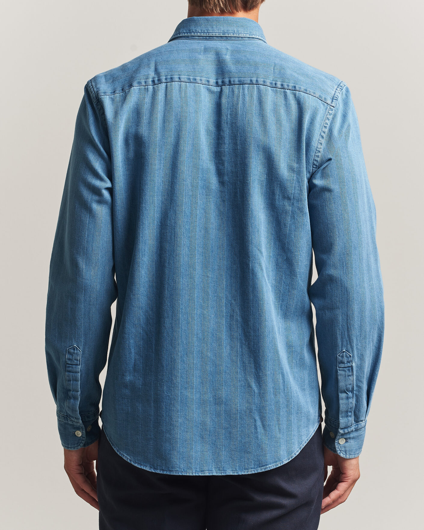 Herr | Skjortor | Morris | Indigo Herringbone Shirt Light Blue