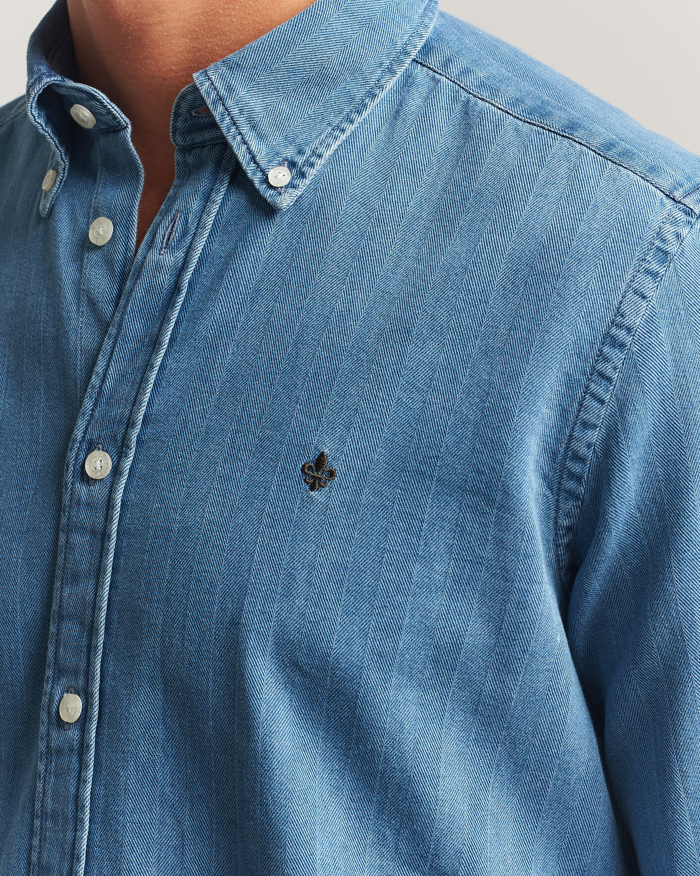 Herr | Skjortor | Morris | Indigo Herringbone Shirt Light Blue