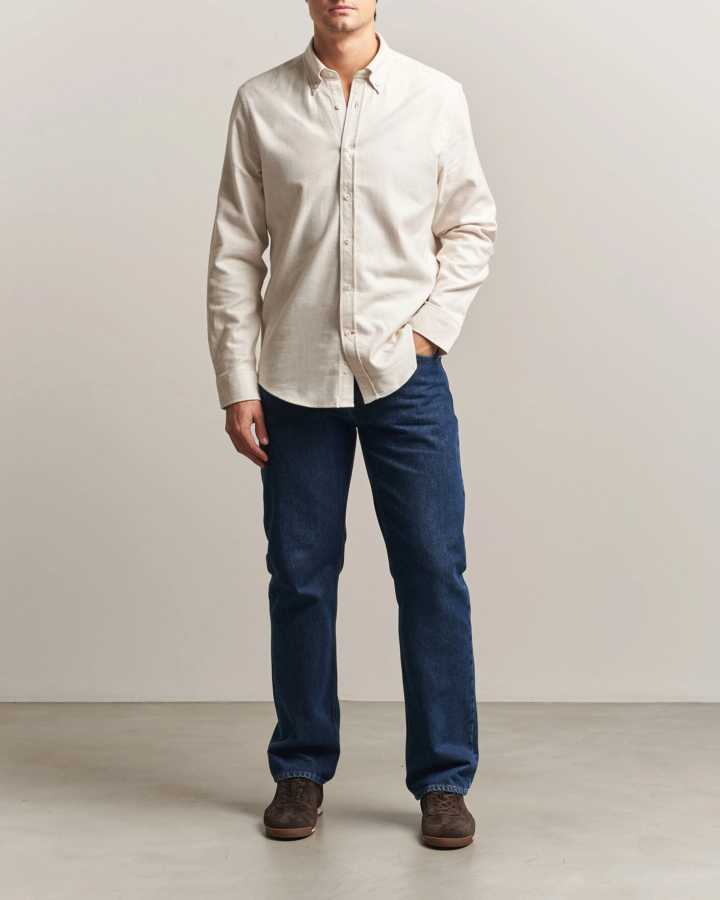 Herr | Skjortor | Morris | Flannel Herringbone Shirt Off White