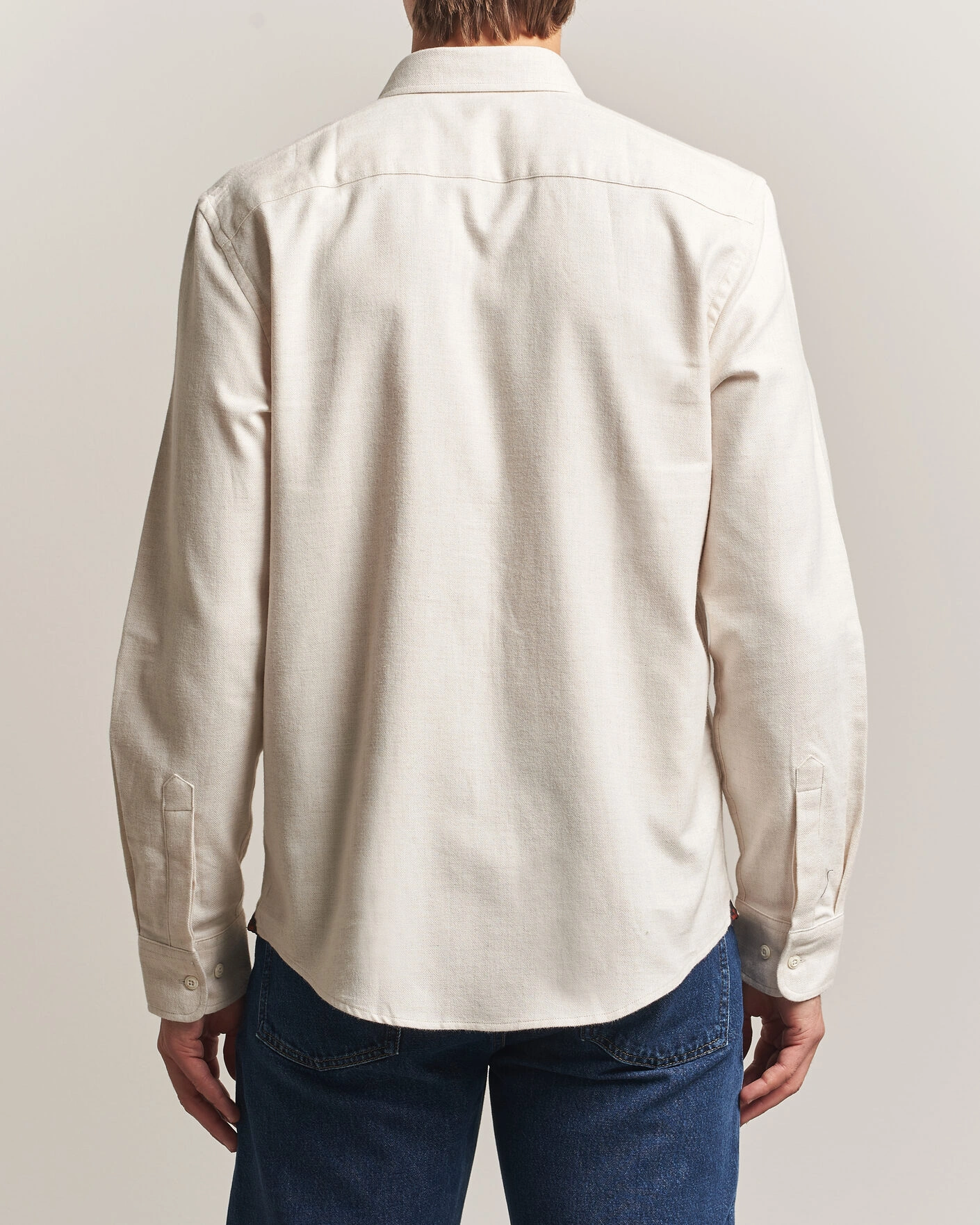 Herr | Skjortor | Morris | Flannel Herringbone Shirt Off White