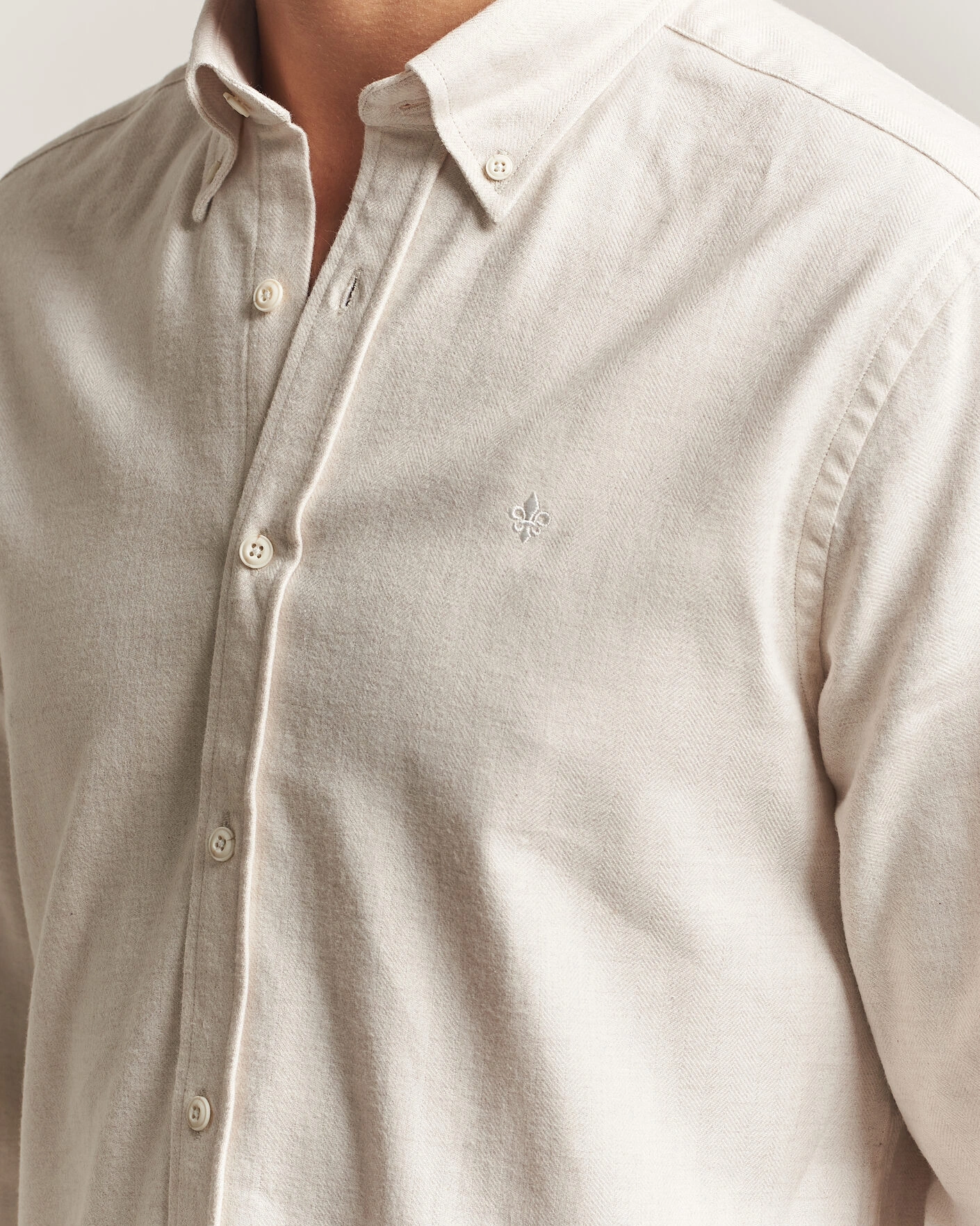 Herr | Skjortor | Morris | Flannel Herringbone Shirt Off White