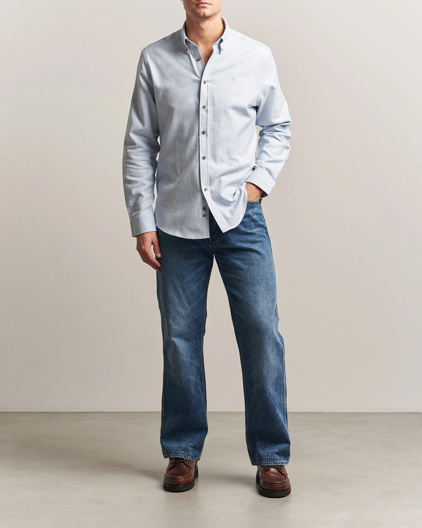 Herr | Skjortor | Morris | Flannel Herringbone Shirt Light Blue