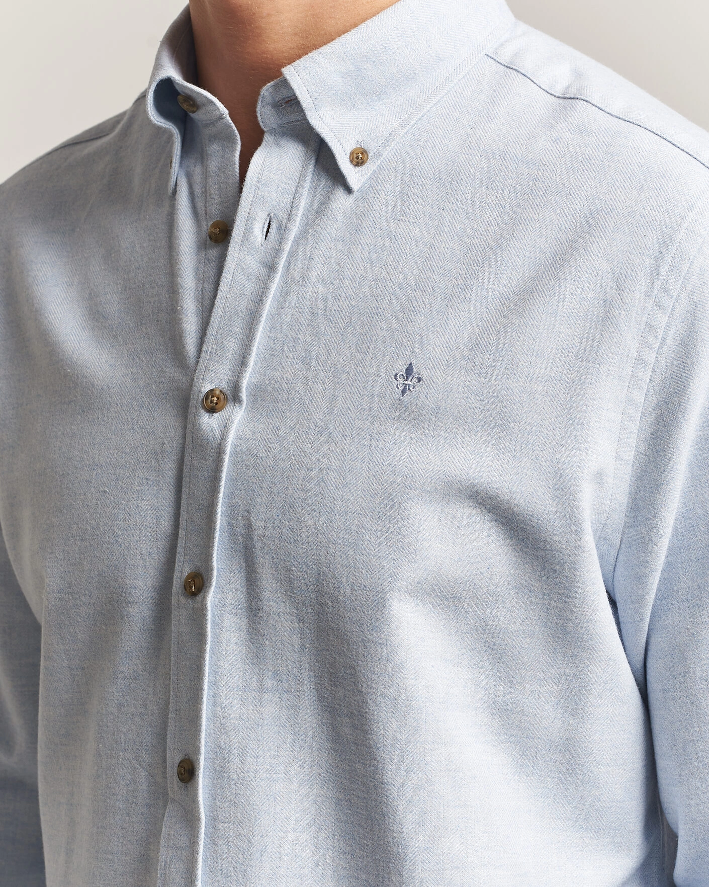 Herr | Skjortor | Morris | Flannel Herringbone Shirt Light Blue