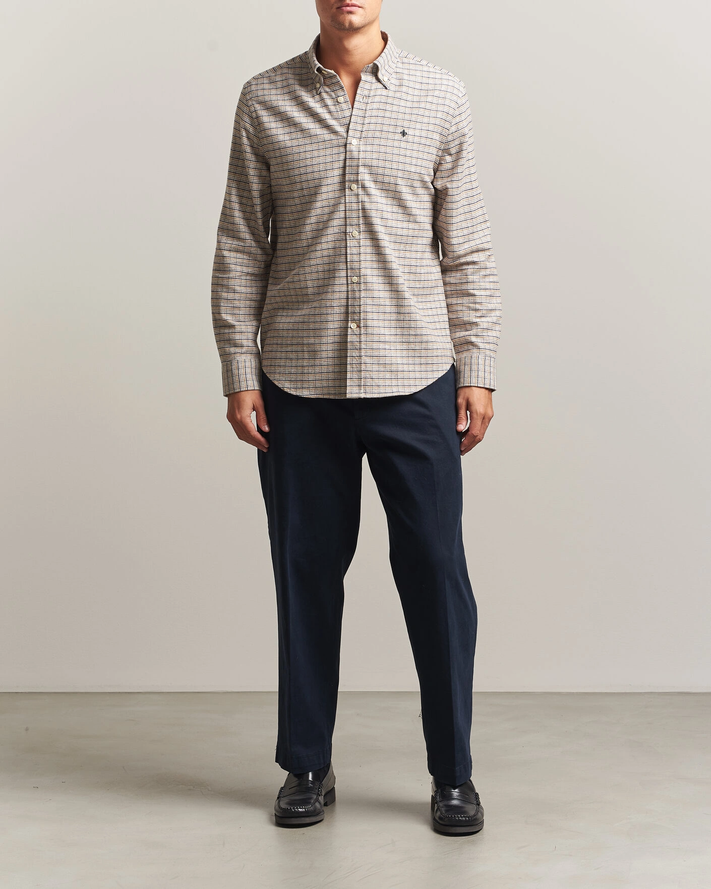 Herr | Skjortor | Morris | Flannel Mouliné Shirt Khaki