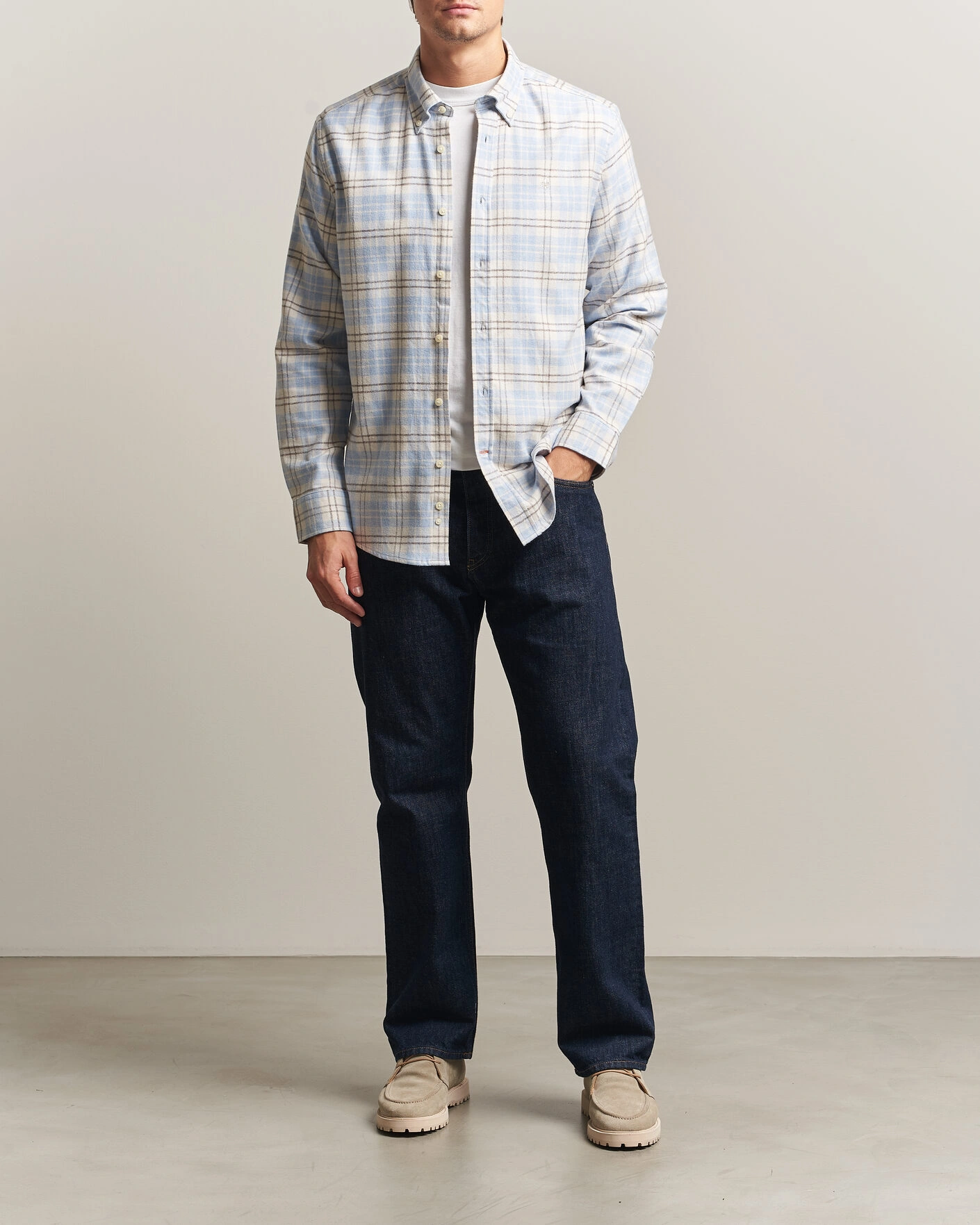 Herr | Skjortor | Morris | Flannel Mouliné Shirt Light Blue