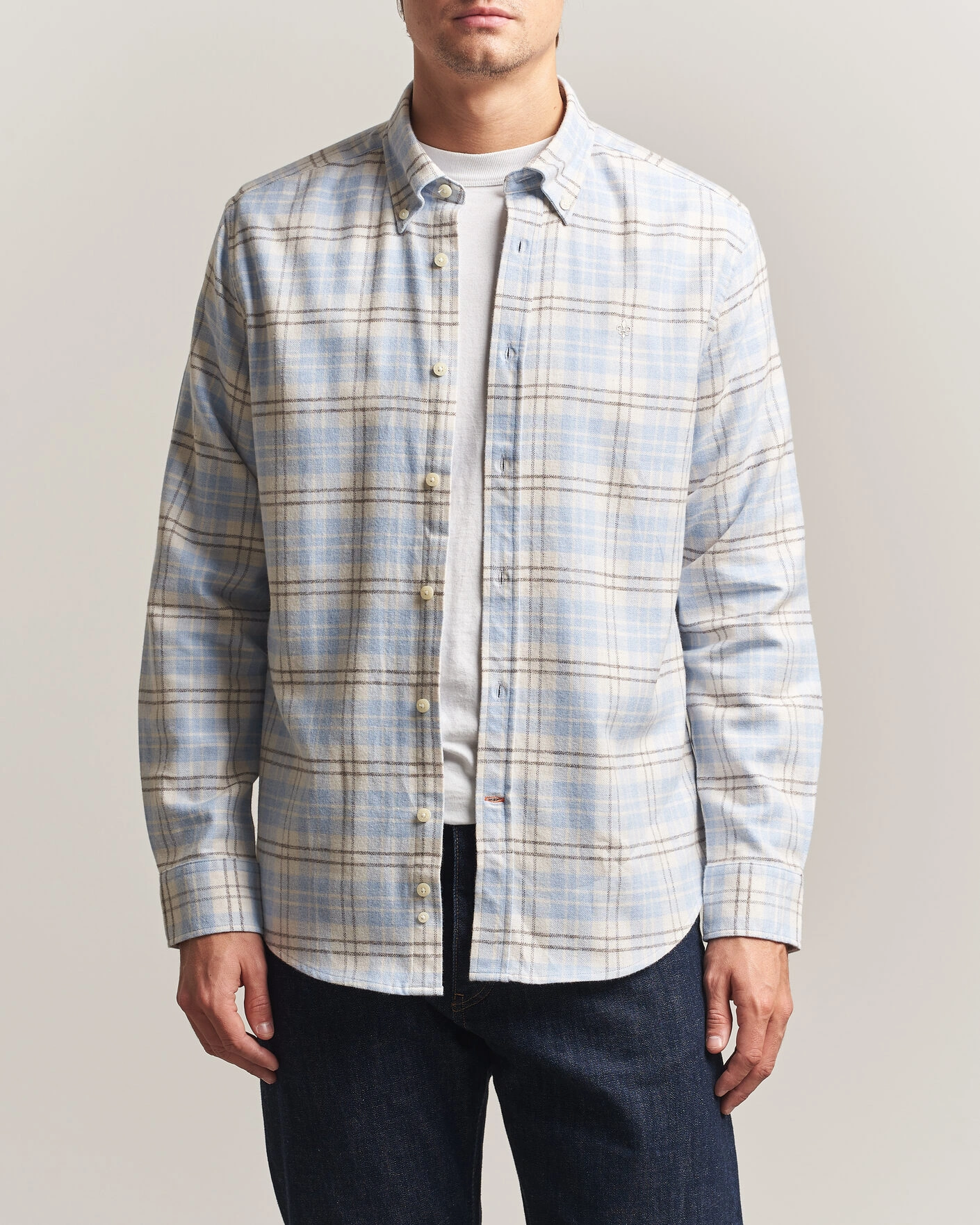 Herr | Skjortor | Morris | Flannel Mouliné Shirt Light Blue