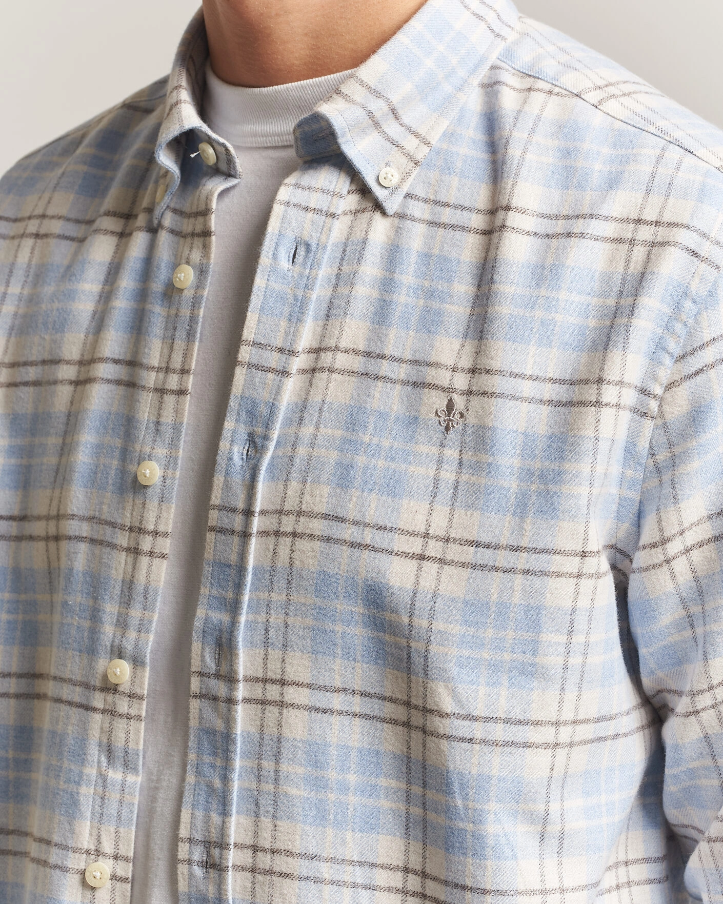 Herr | Skjortor | Morris | Flannel Mouliné Shirt Light Blue