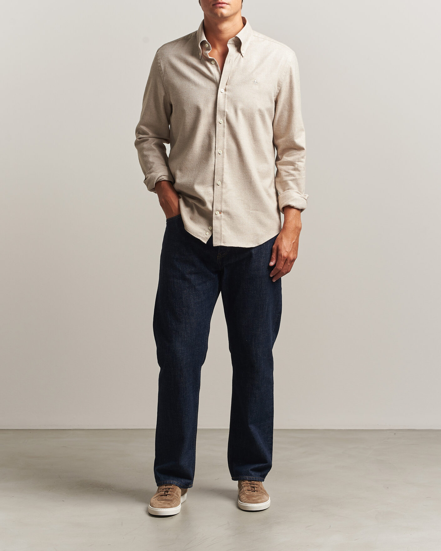 Herr | Skjortor | Morris | Cashmere Twill Shirt Khaki